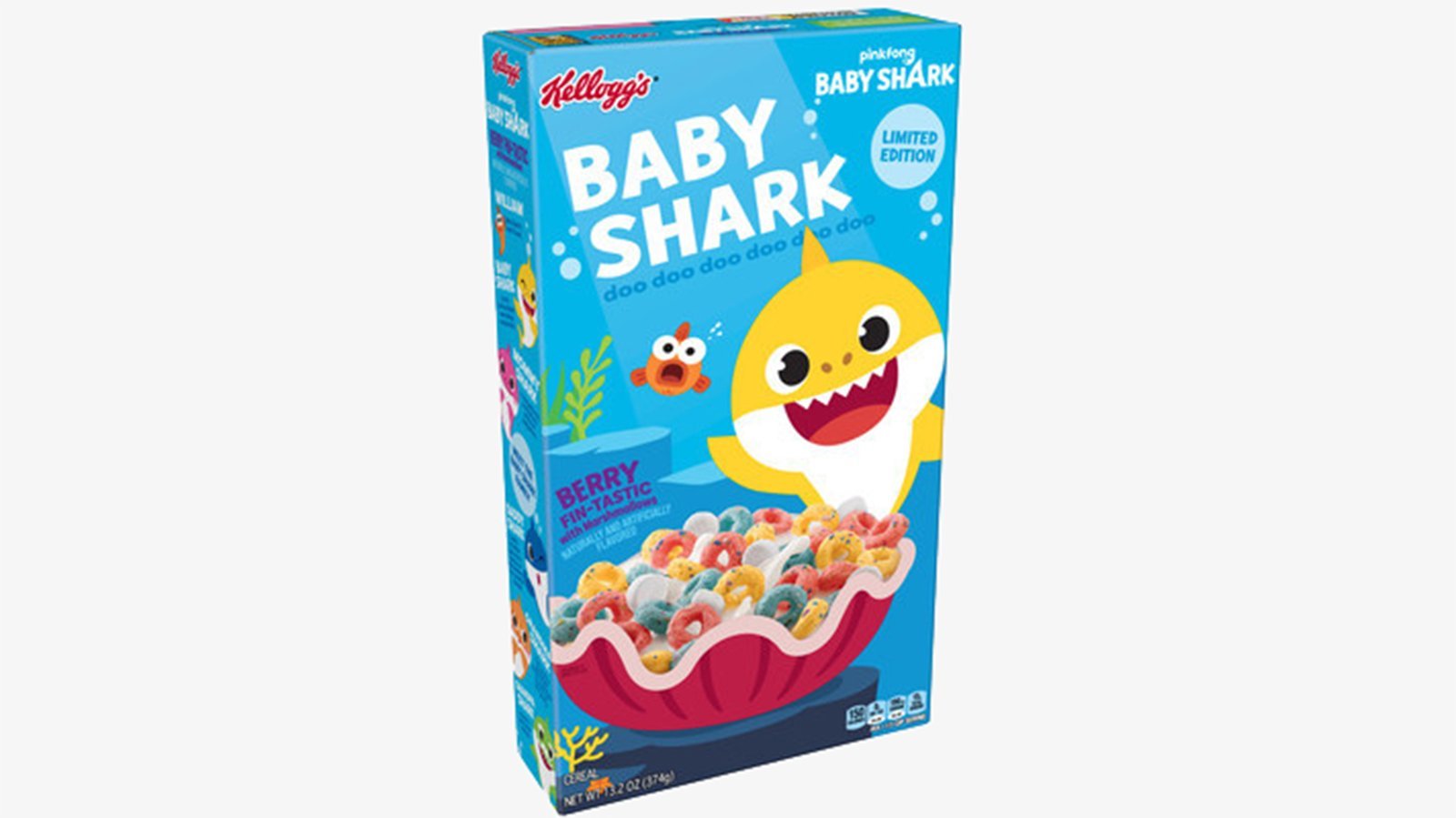 "Baby Shark" will soon be swimming in bowls of milk as kids sing along to the popular song's "doo doo doo doo doo doo." (Credit: Kellogg's via CNN)