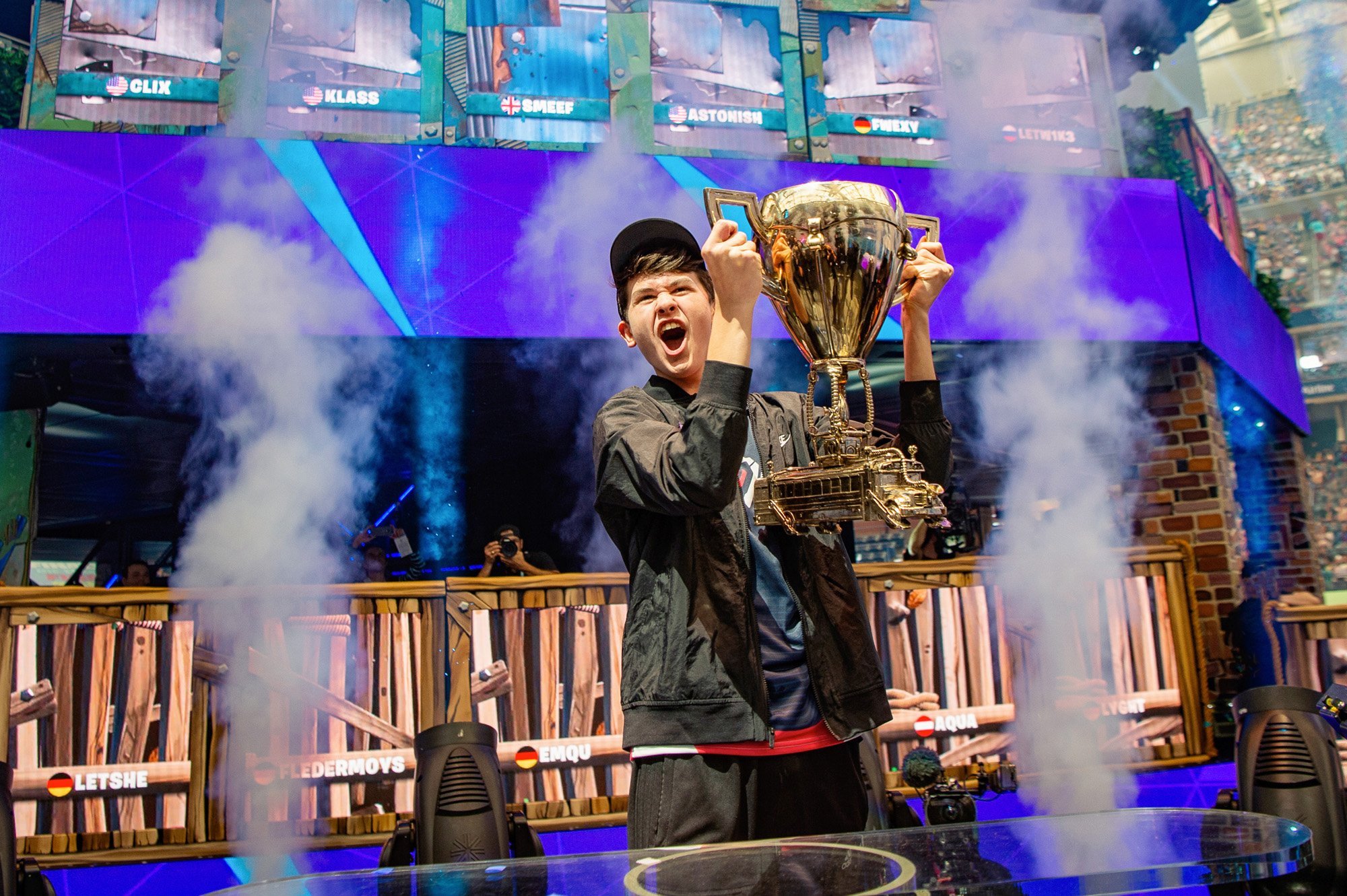 Beating out other pros and famous streamers, Kyle 'Bugha' Giersdorf, 16, made a name for himself by dominating from the first round and ultimately taking home the $3 million grand prize for individual players. (Credit: Epic Games via CNN Wire)