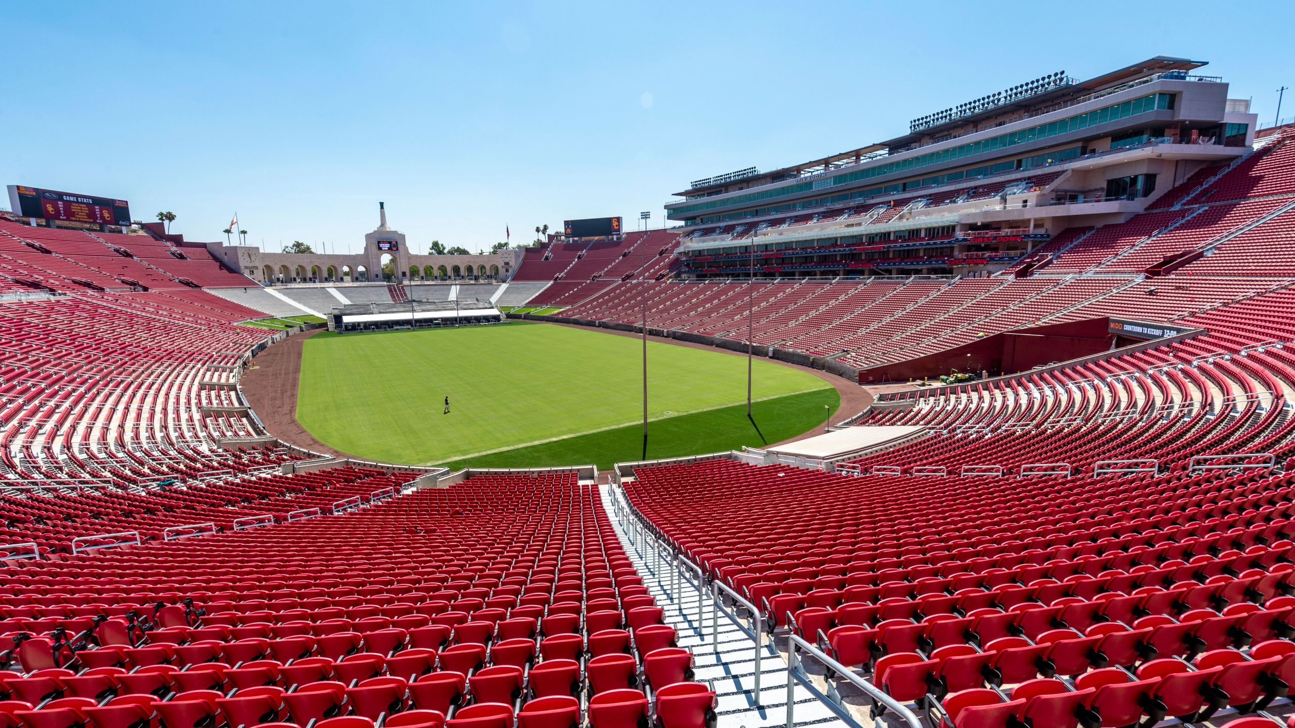 The newly restored Los Angeles Memorial Coliseum is seen in a photo provided by USC.