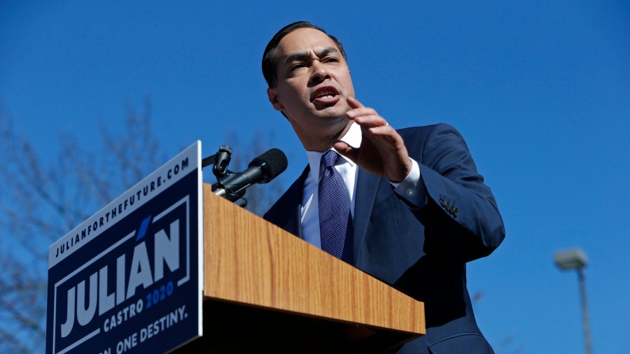 Julian Castro, former U.S. Department of Housing and Urban Development (HUD) Secretary and San Antonio Mayor, announces his candidacy for president in 2020 at Plaza Guadalupe on Jan. 12, 2019 in San Antonio, Texas. (Credit: Edward A. Ornelas/Getty Images)