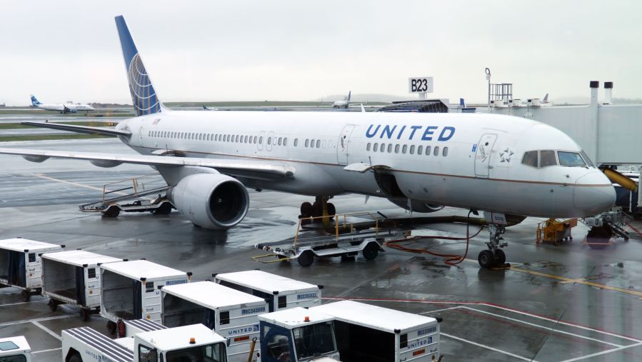 A United Airlines plane is parked at the gate on April 23, 2019, at Boston Logan International Airport. (Credit: Daniel Slim/AFP/Getty Images)