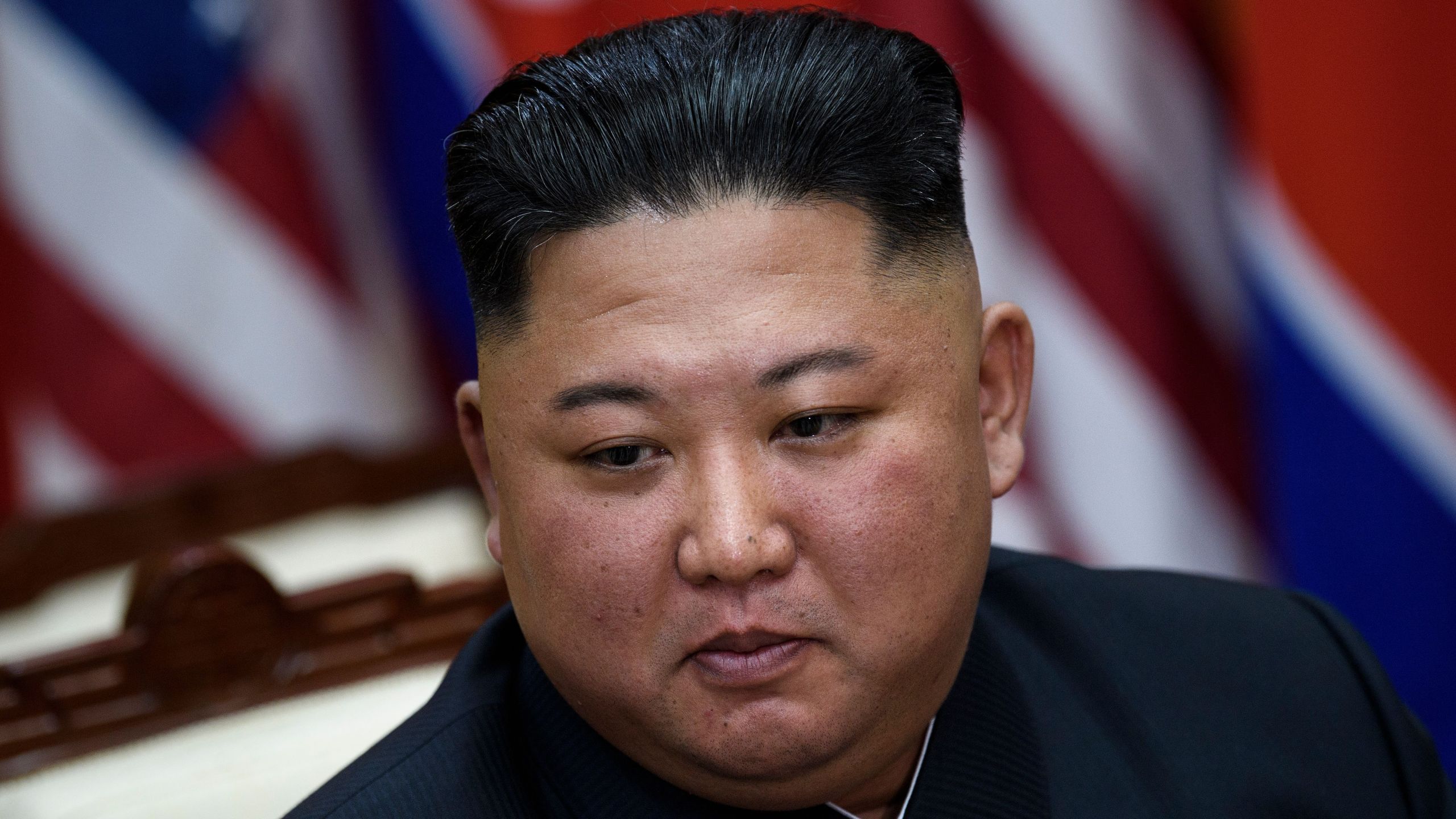 North Korea's leader Kim Jong Un before a meeting with US President Donald Trump on the south side of the Military Demarcation Line that divides North and South Korea, in the Joint Security Area (JSA) of Panmunjom in the Demilitarized zone (DMZ) on June 30, 2019. (BRENDAN SMIALOWSKI/AFP/Getty Images)