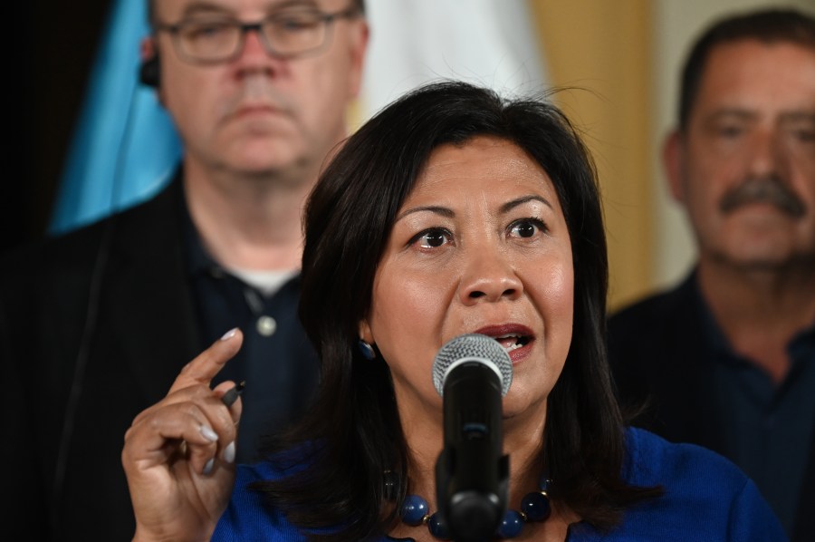 Rep. Norma Torres speaks during a press conference at the Air Force Base in Guatemala City on Aug. 8, 2019. (Credit: JOHAN ORDONEZ/AFP/Getty Images)