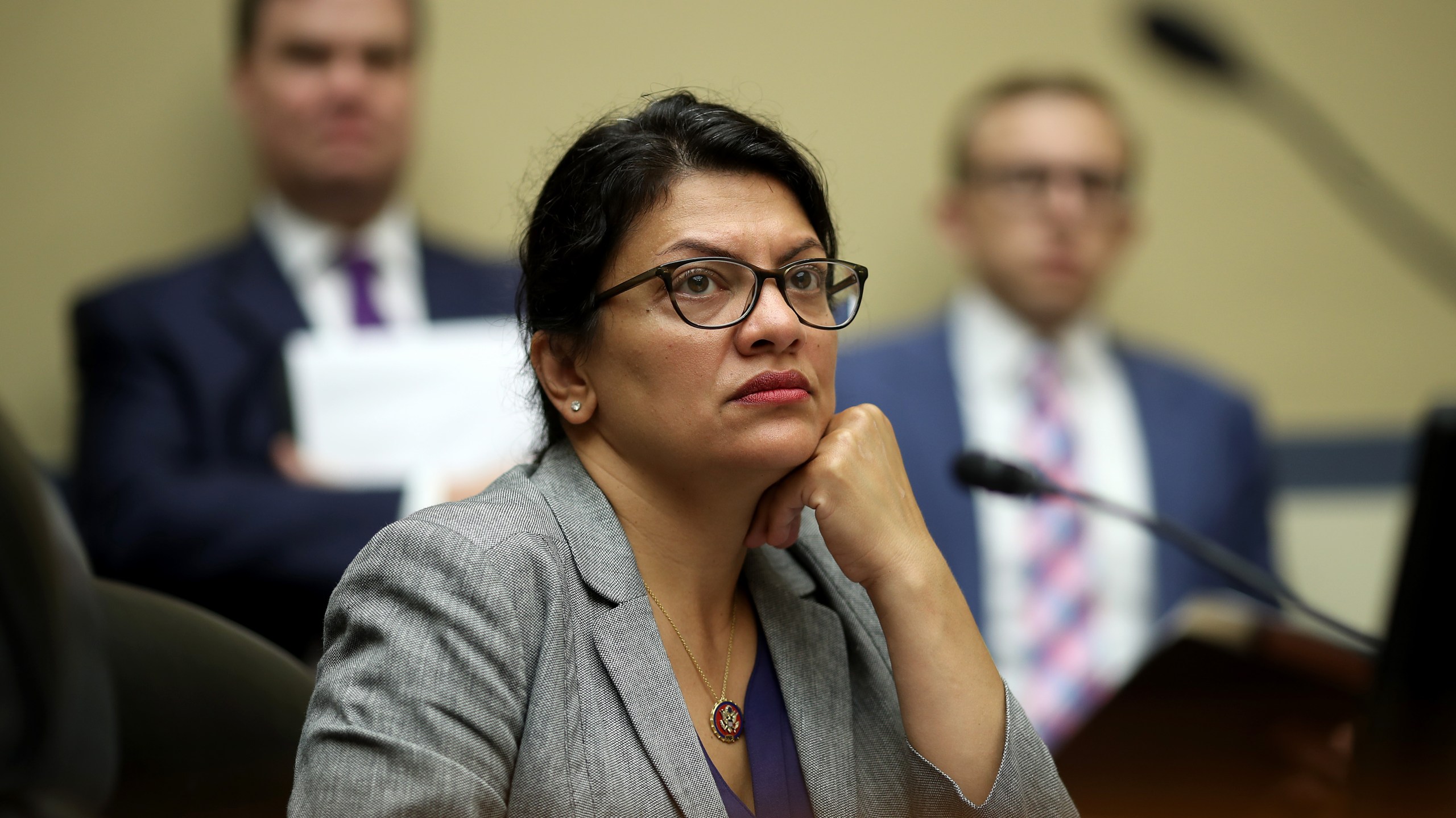 Rep. Rashida Tlaib (D-MI) listens as acting Homeland Security Secretary Kevin McAleenan testifies before the House Oversight and Reform Committee on July 18, 2019 in Washington, DC. (Credit: Win McNamee/Getty Images)