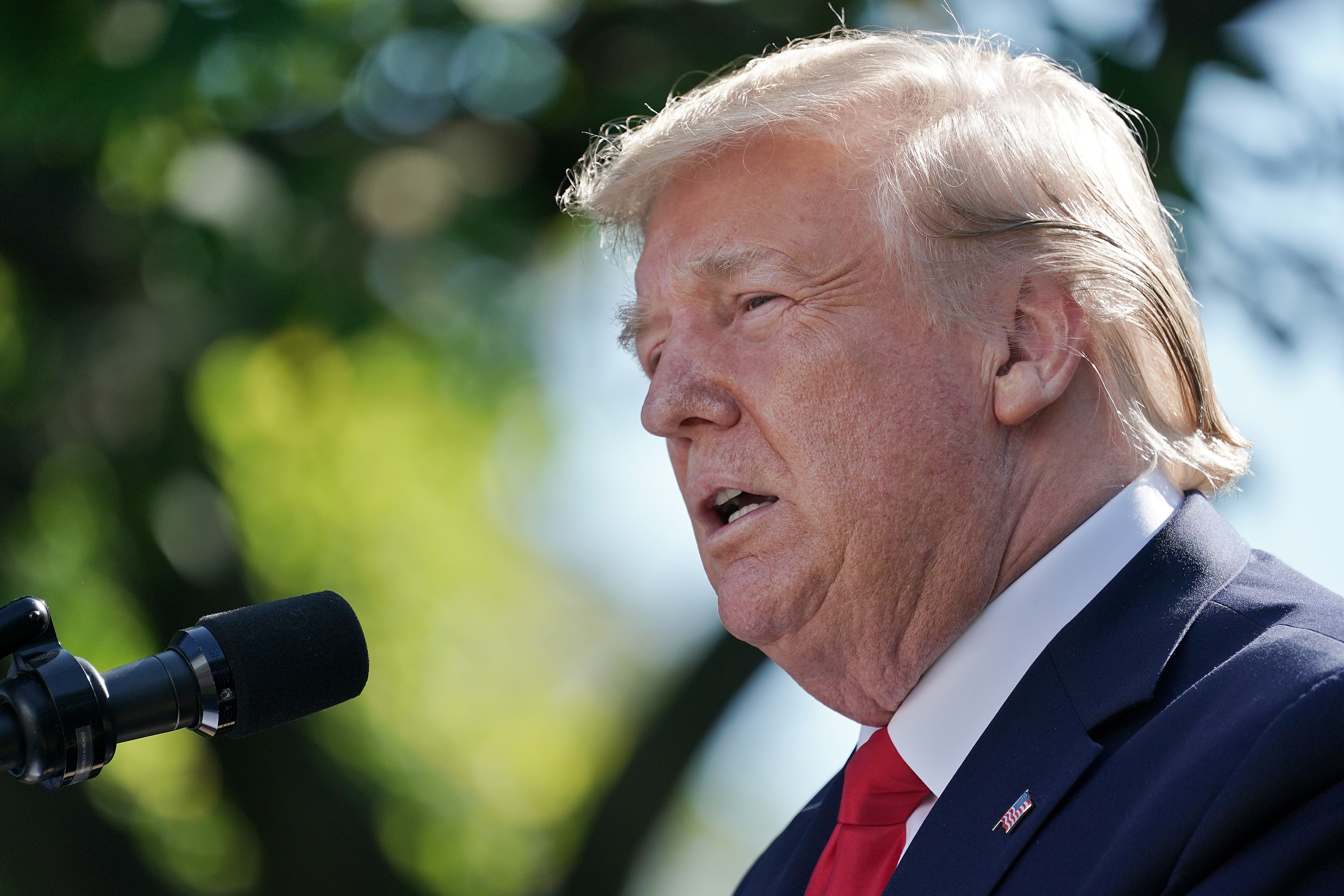 U.S. President Donald Trump delivers remarks during an event establishing the U.S. Space Command, the sixth national armed service, in the Rose Garden at the White House August 29, 2019 in Washington, DC. (Credit: Chip Somodevilla/Getty Images)