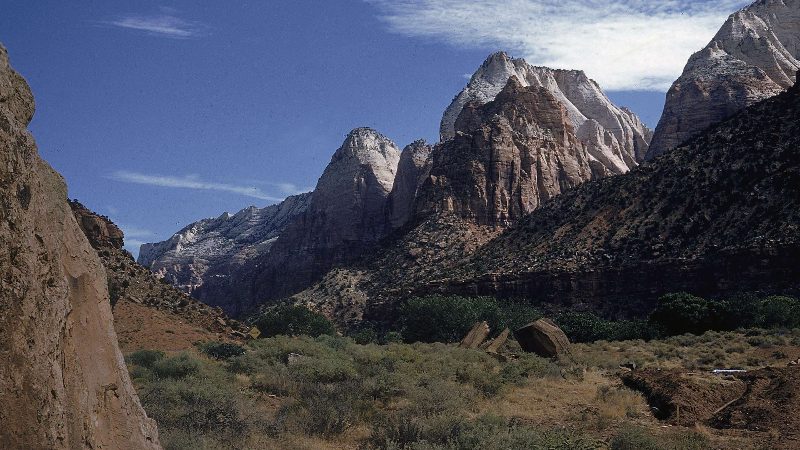 View of Mountain of the Sun (left) and East Temple in Zion National Park, Utah, c. 1975. (Credit: Emil Muench/Getty Images)