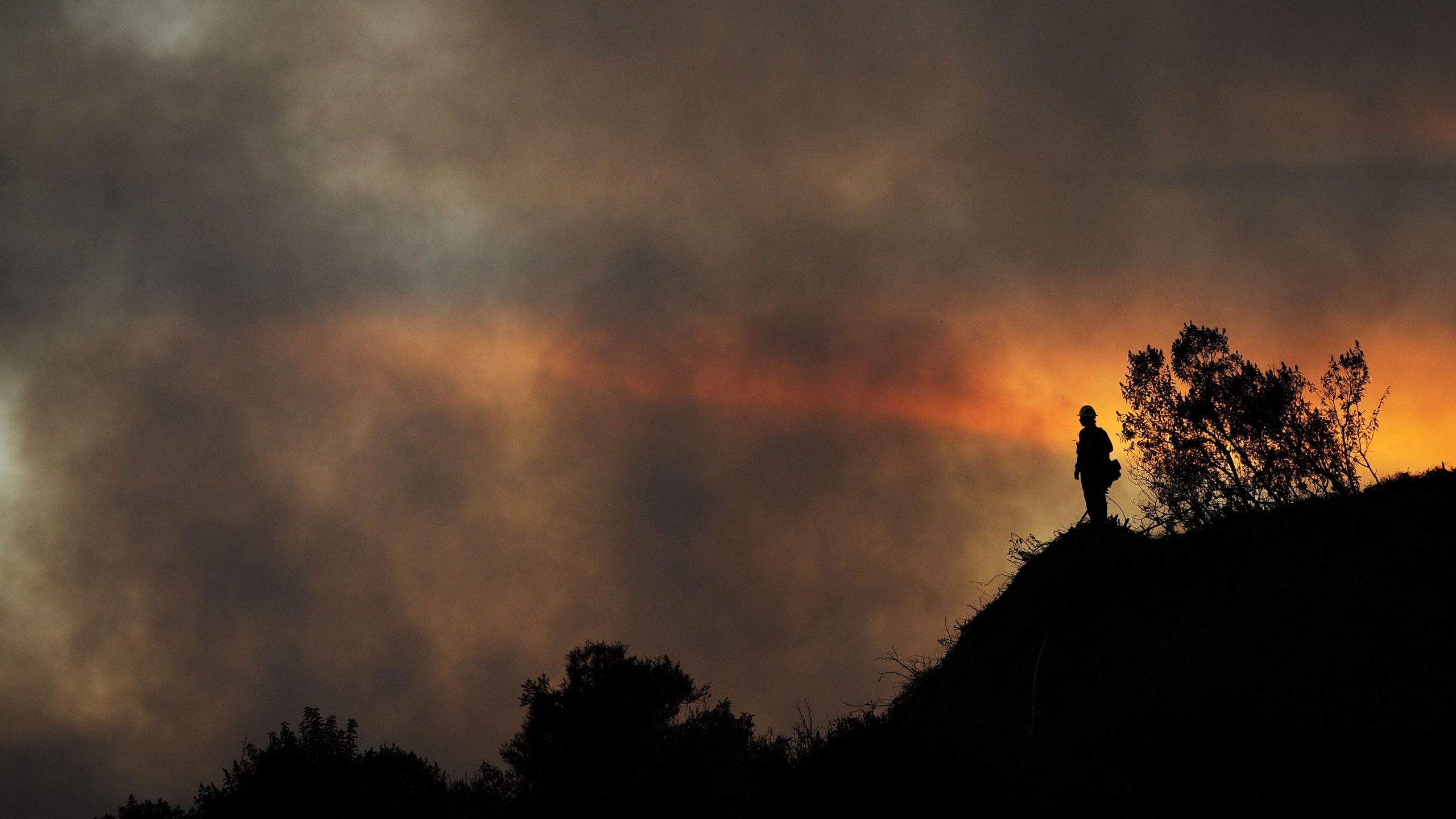 U.S. Forest Service firefighters battle the Angeles Crest Station Fire along the Angeles Crest Highway in La Canada Flintridge on August 28, 2009 in Los Angeles, California. (Credit: Kevork Djansezian/Getty Images)