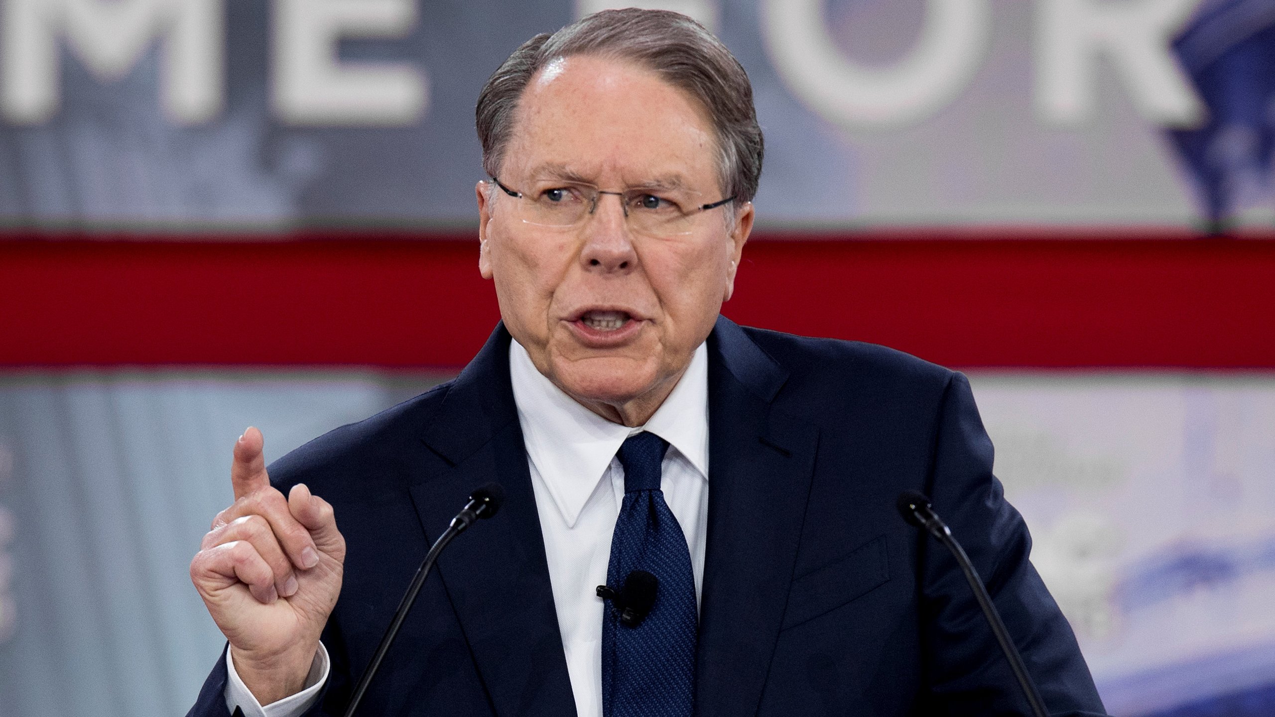 Wayne LaPierre, Executive Vice President of the National Rifle Association, speaks during the 2018 Conservative Political Action Conference in Oxon Hill, Maryland, on February 22, 2018. (Credit: JIM WATSON/AFP/Getty Images)