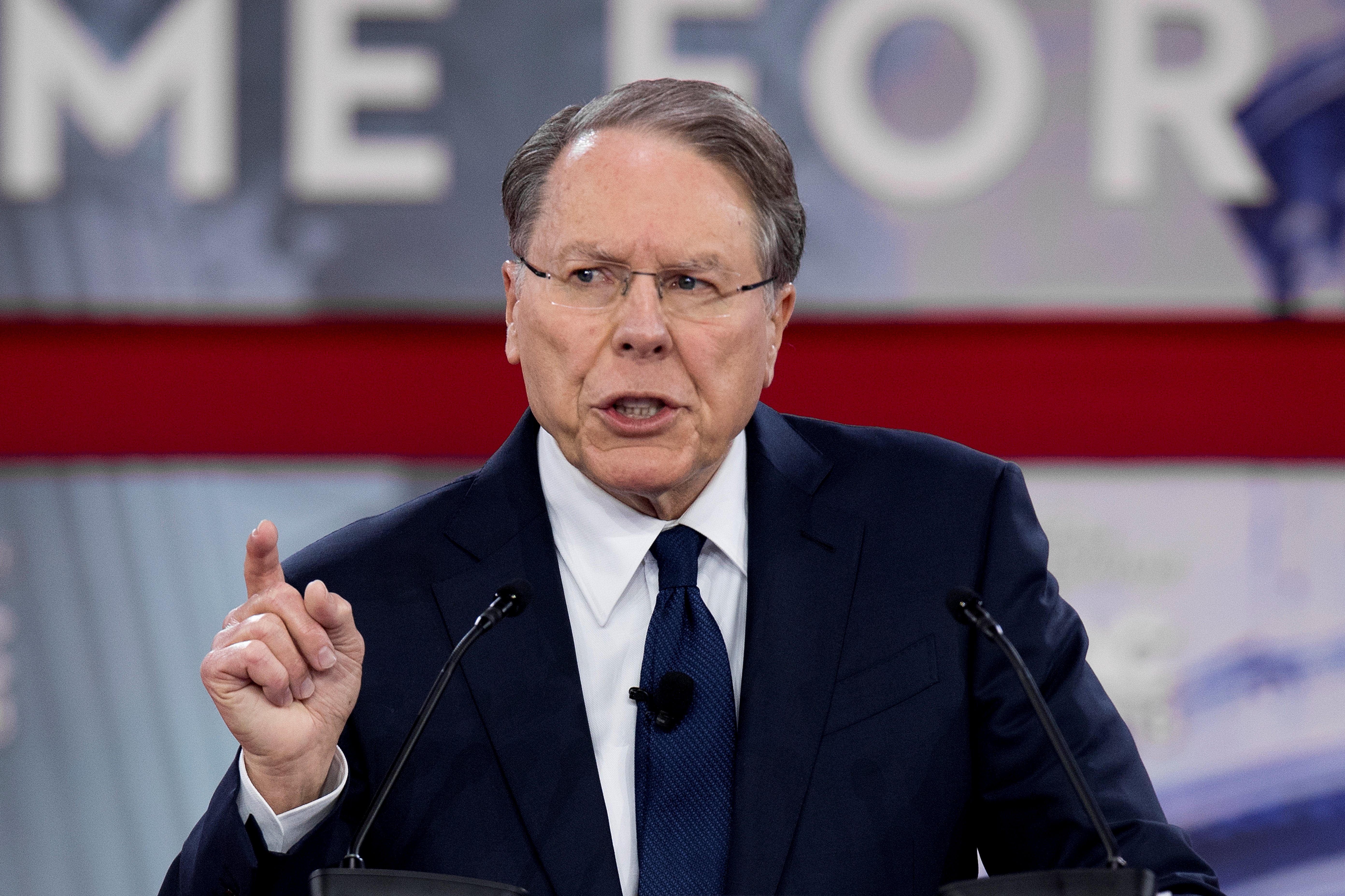 Wayne LaPierre, Executive Vice President of the National Rifle Association, speaks during the 2018 Conservative Political Action Conference in Oxon Hill, Maryland, on February 22, 2018. (Credit: JIM WATSON/AFP/Getty Images)