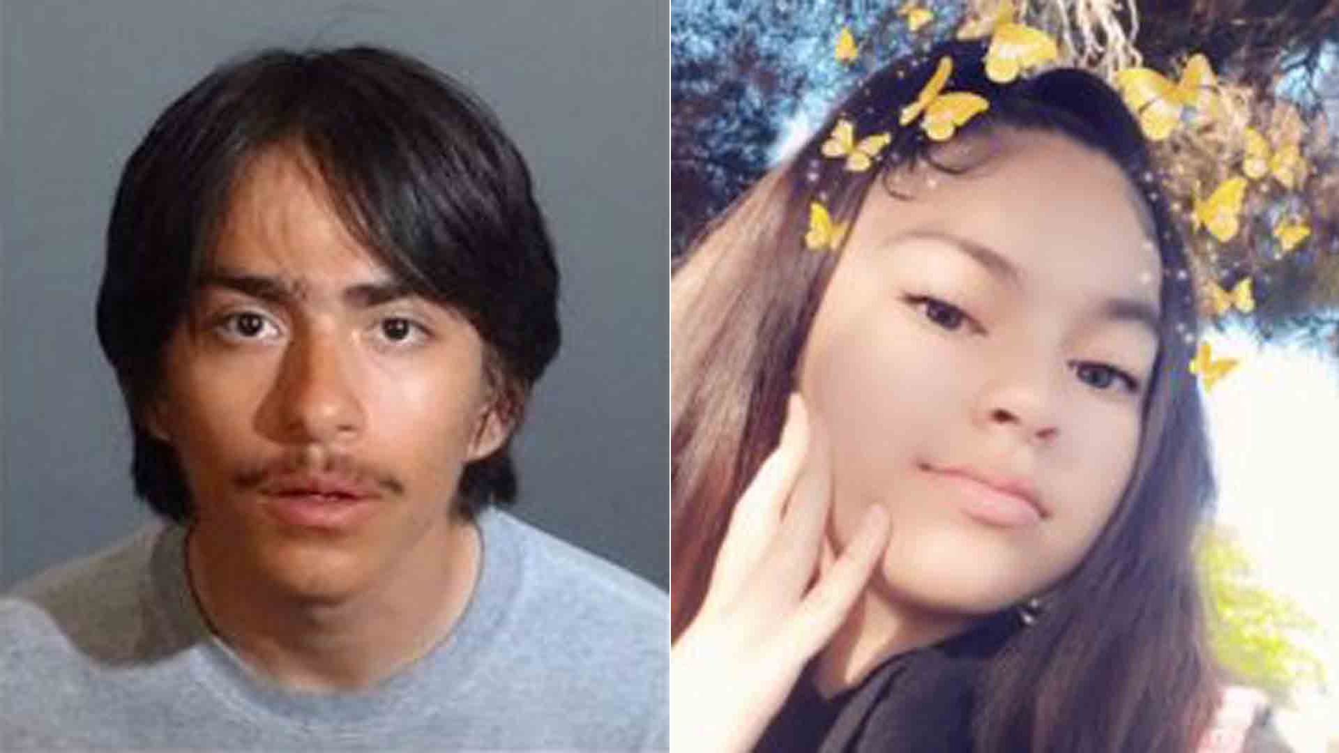 Eddie Alvirez, left, is seen in an image provided by the Los Angeles County Sheriff's Department; the victim, right, is seen in an image provided by a family member.