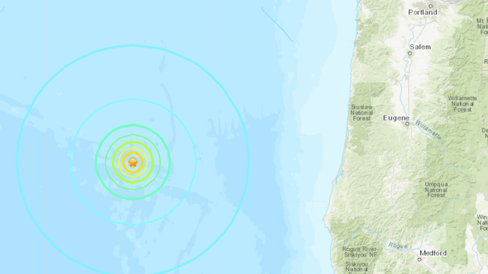 A 6.3 earthquake struck off the Oregon coastline on Aug. 29, 2019. (Credit: USGS)