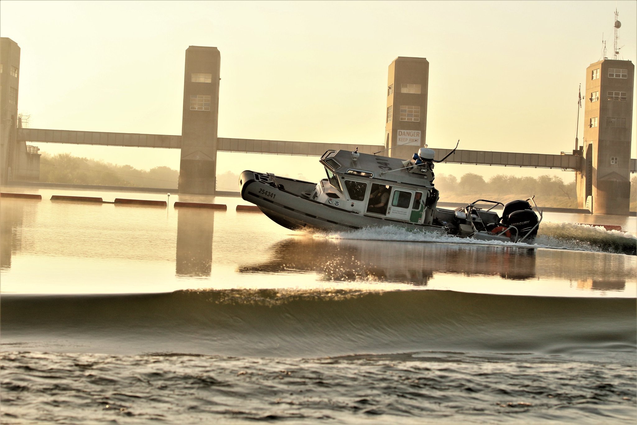 U.S. Customs and Border Protection officials in the Rio Grande Valley tweeted this photo of a Border Patrol boat that was fired upon on Aug. 9, 2019.