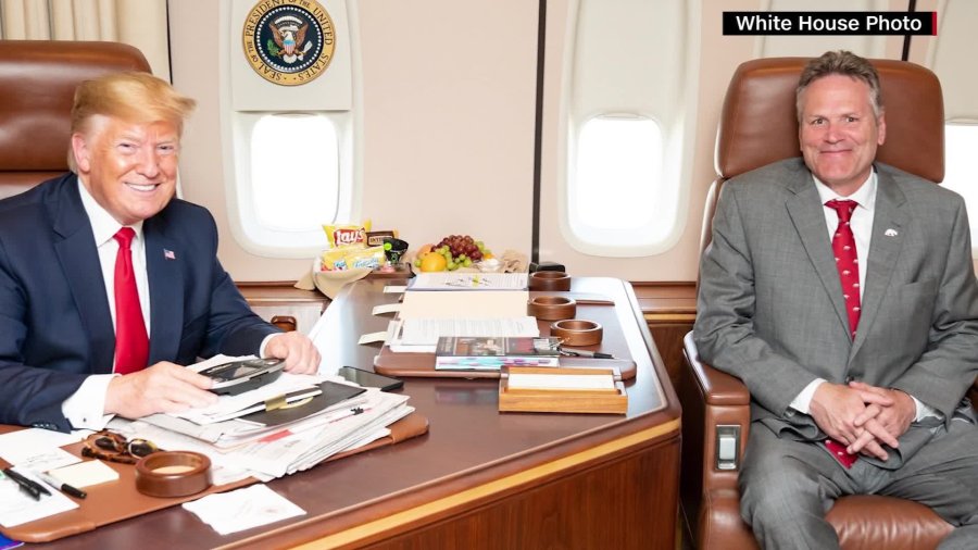 Alaska Gov. Mike Dunleavy met with President Trump aboard Air Force One on June 26, in this photo obtained by CNN.