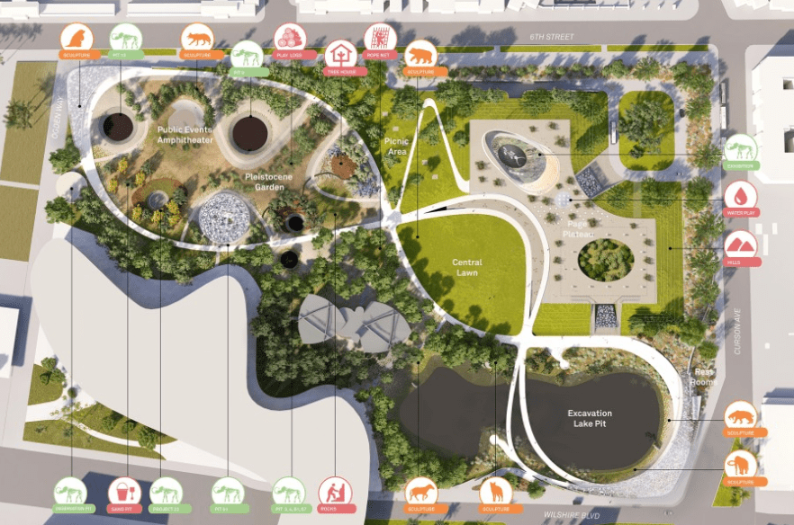 The La Brea Tar Pits released this rendering from Weiss/Manfredi on Aug. 26, 2019.