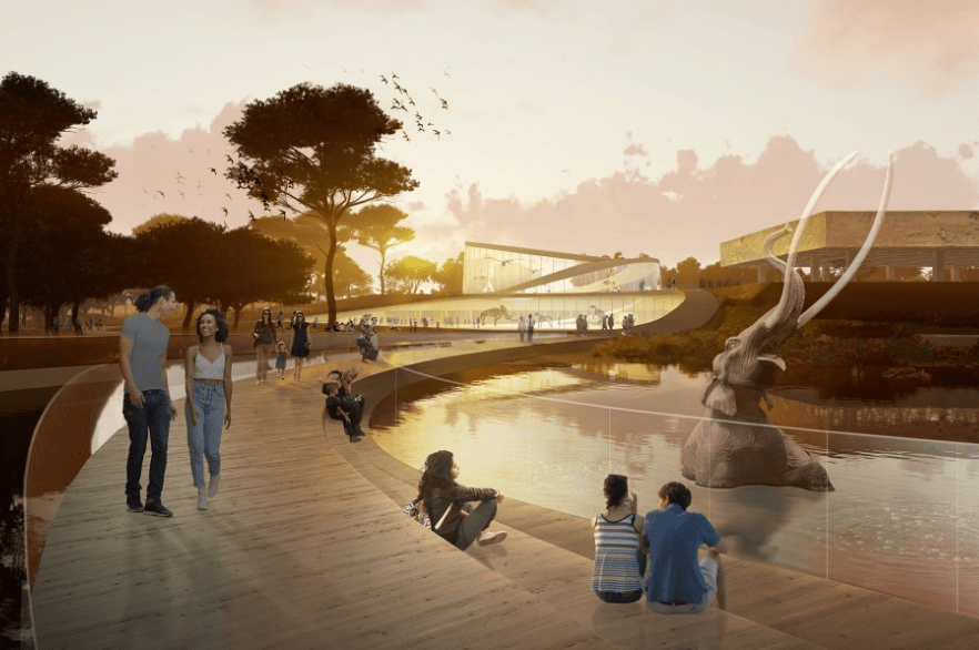 The La Brea Tar Pits released this rendering from Weiss/Manfredi on Aug. 26, 2019.