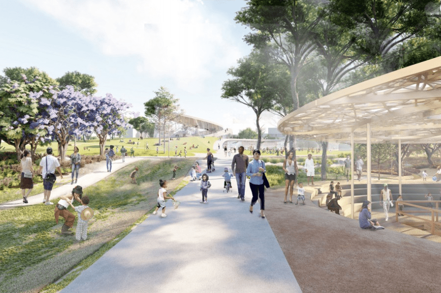 The La Brea Tar Pits released this rendering from Weiss/Manfredi on Aug. 26, 2019.