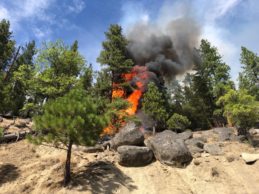 The Walker Fire is seen along its western perimeter near Wheeler Peak in Plumas National Forest in a photo released Sept. 9, 2019, by the U.S. Forest Service.