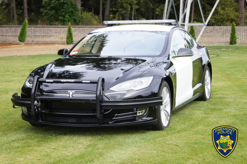 A Fremont Police Department Tesla is seen in an undated photo released by the agency.