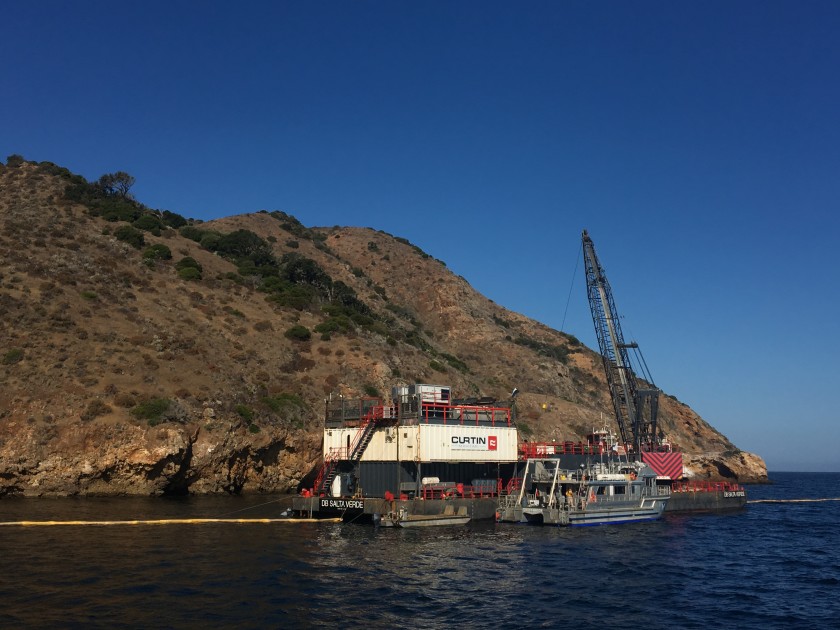 The salvage operation to raise the dive boat Conception off coast of Santa Cruz Island has been temporarily suspended.(Credit: U.S. Coast Guard)