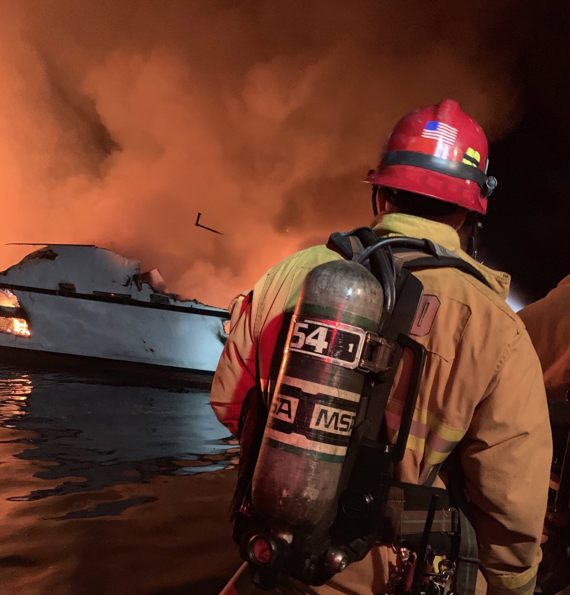 Crews respond to a boat fire near Santa Cruz Island on Sept. 2, 2019. (Credit: Ventura County Fire Department)