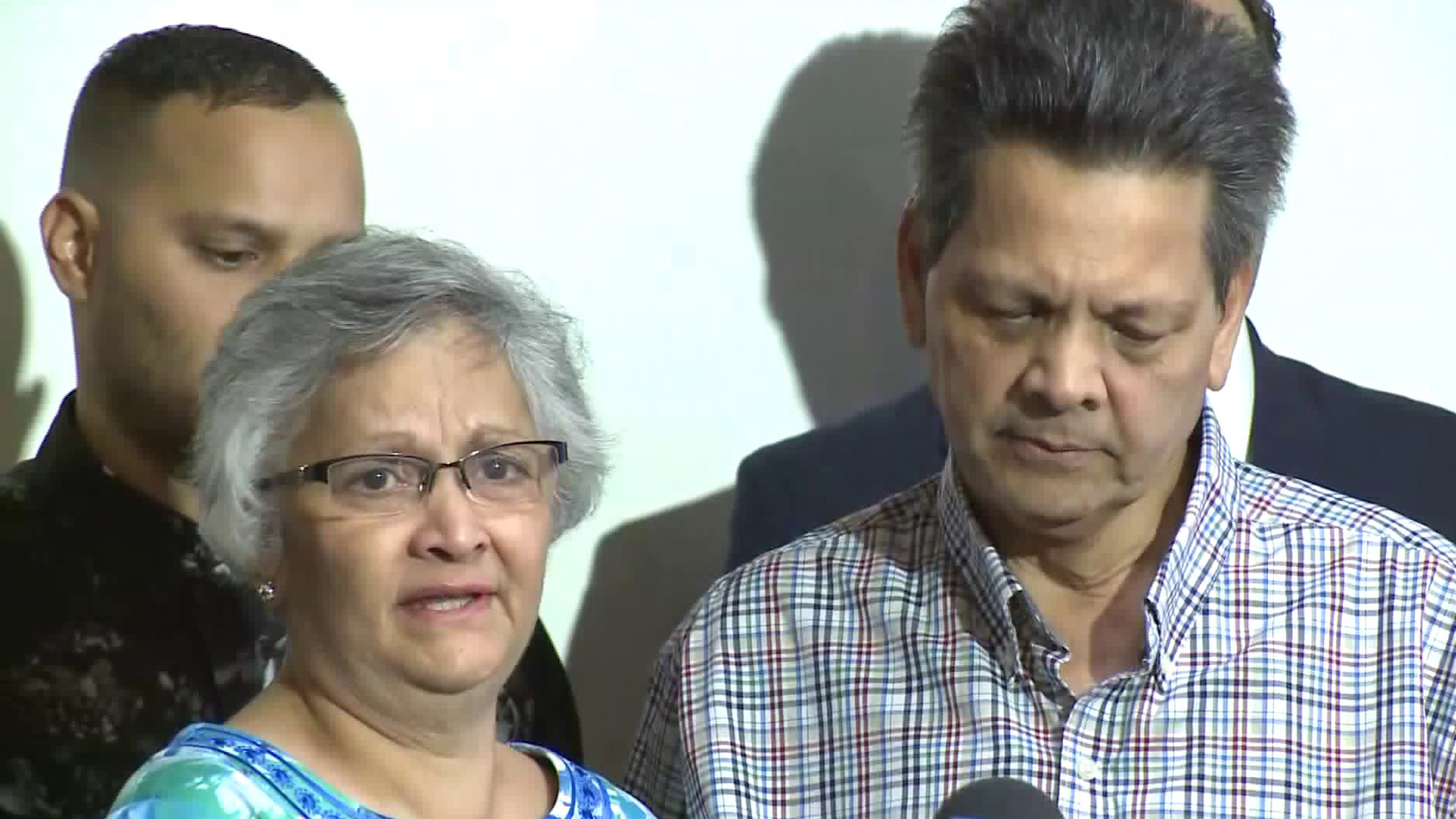 Russell and Paola French speak out during a news conference on Sept. 26, 2019. (Credit: KTLA)