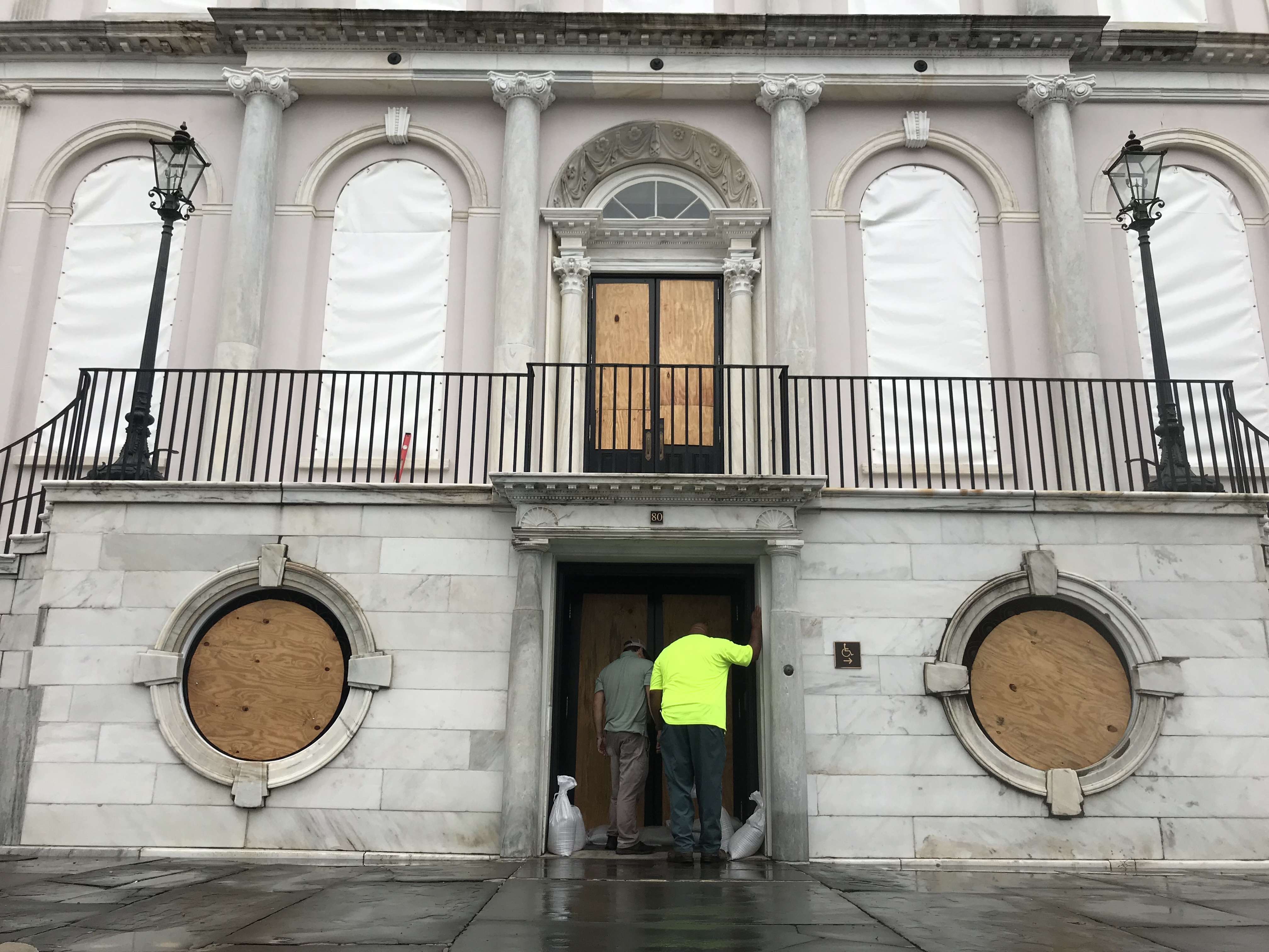 The Charleston, South Carolina, City Hall is boarded up on September 4, 2019, as Hurricane Dorian heads north from Florida. (Credit: CARMEN CUESTA-ROCA/AFP/Getty Images)