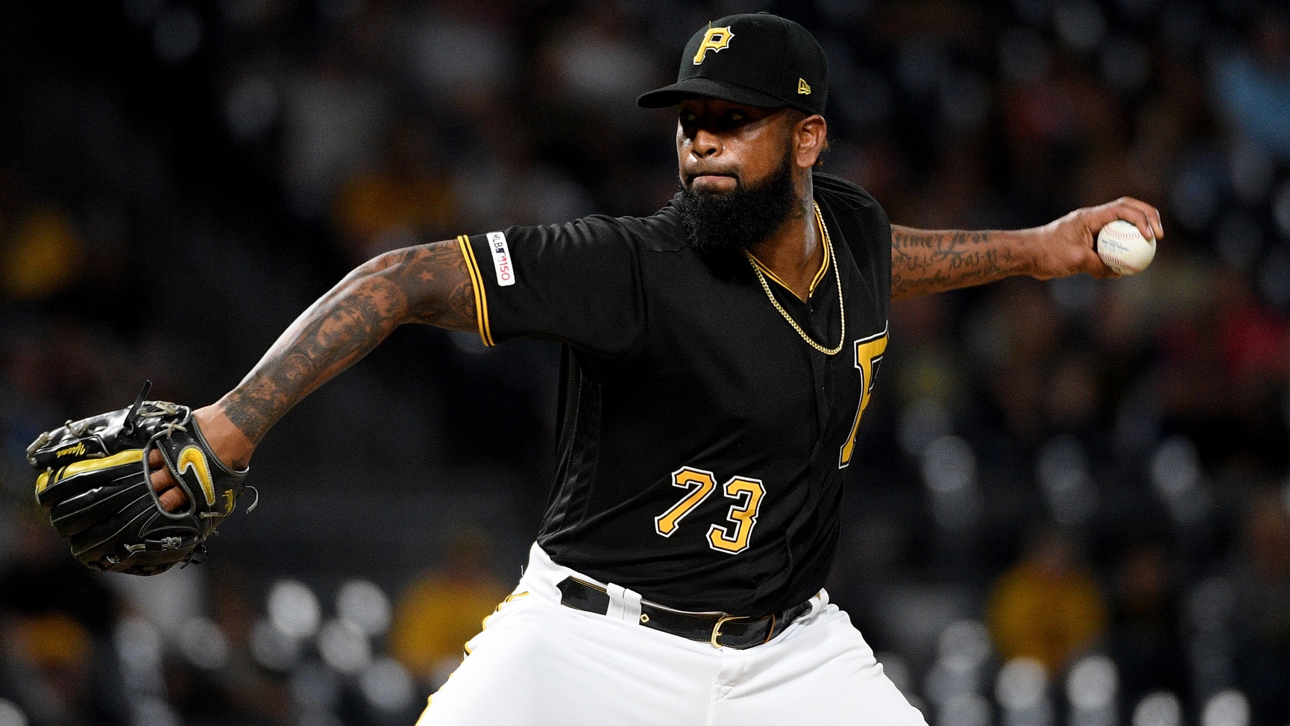 Felipe Vazquez #73 of the Pittsburgh Pirates delivers a pitch in the ninth inning during the game against the St. Louis Cardinals at PNC Park on Sep. 6, 2019, in Pittsburgh, Pennsylvania. (Credit: Justin Berl/Getty Images)