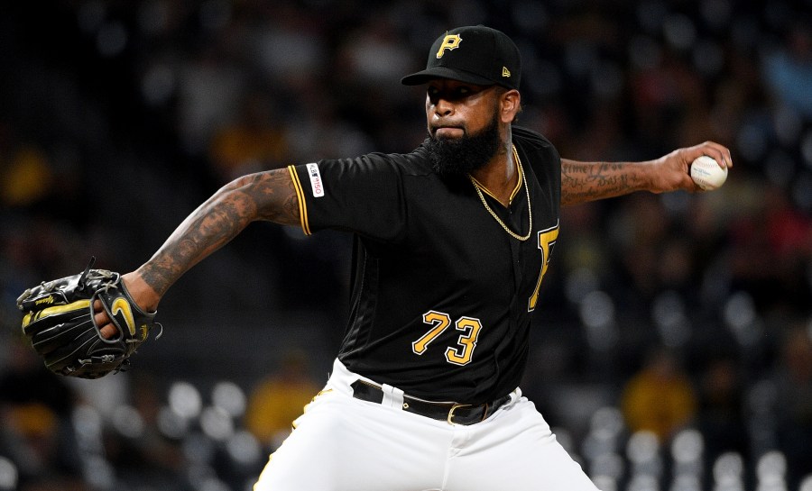 Felipe Vazquez #73 of the Pittsburgh Pirates delivers a pitch in the ninth inning during the game against the St. Louis Cardinals at PNC Park on Sep. 6, 2019, in Pittsburgh, Pennsylvania. (Credit: Justin Berl/Getty Images)