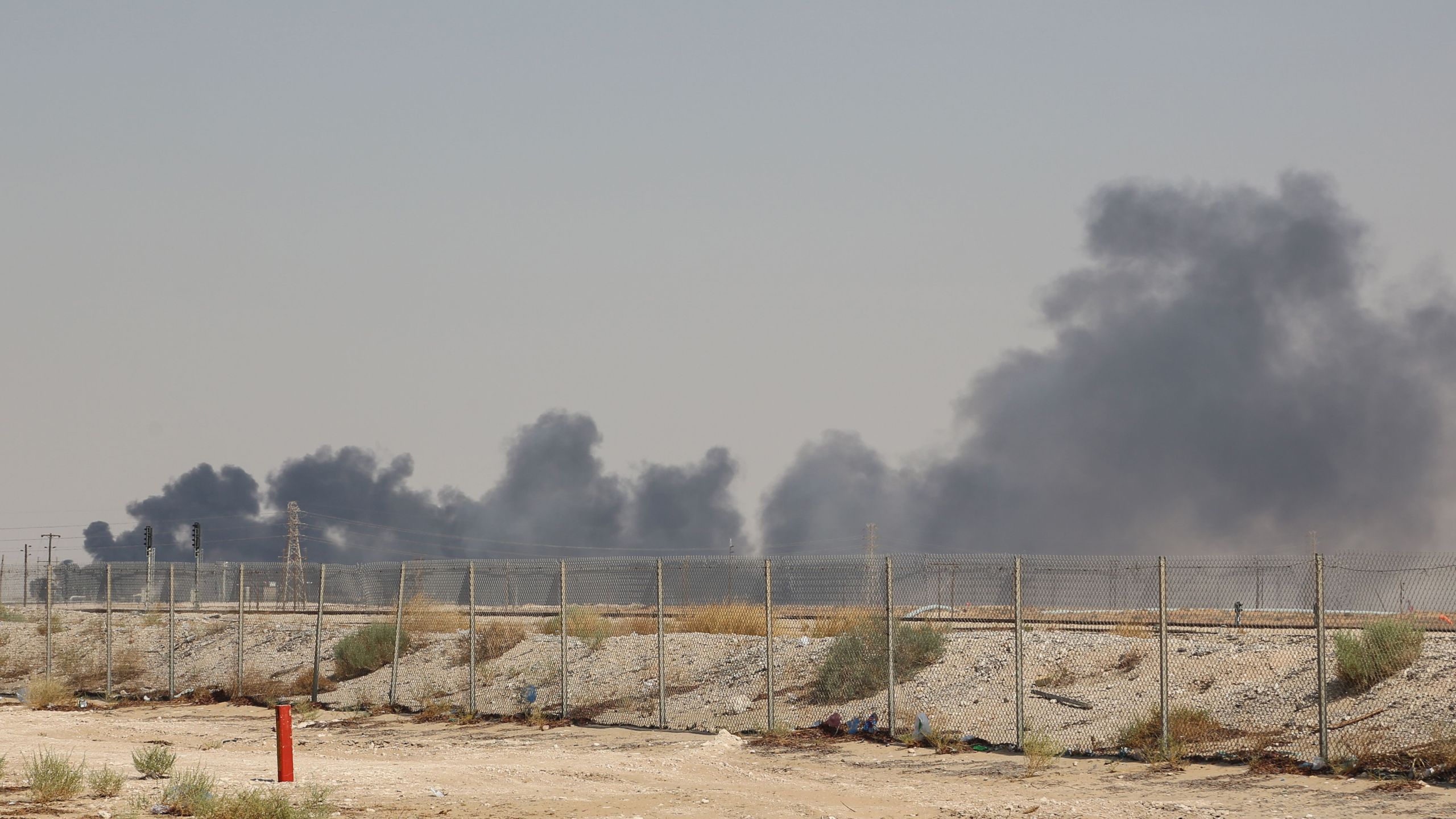 Smoke billows from an Aramco oil facility in Abqaiq about 37 miles southwest of Dhahran in Saudi Arabia's eastern province on September 14, 2019.(Credit: AFP/Getty Images)