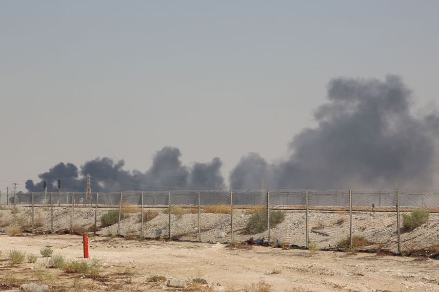 Smoke billows from an Aramco oil facility in Abqaiq about 37 miles southwest of Dhahran in Saudi Arabia's eastern province on September 14, 2019.(Credit: AFP/Getty Images)