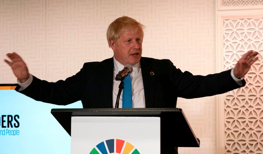 British Prime Minister Boris Johnson speaks at the Leaders for Nature and People event during the Climate Action Summit 2019 in the United Nations General Assembly Hall September 23, 2019. (Credit: DON EMMERT/AFP/Getty Images)