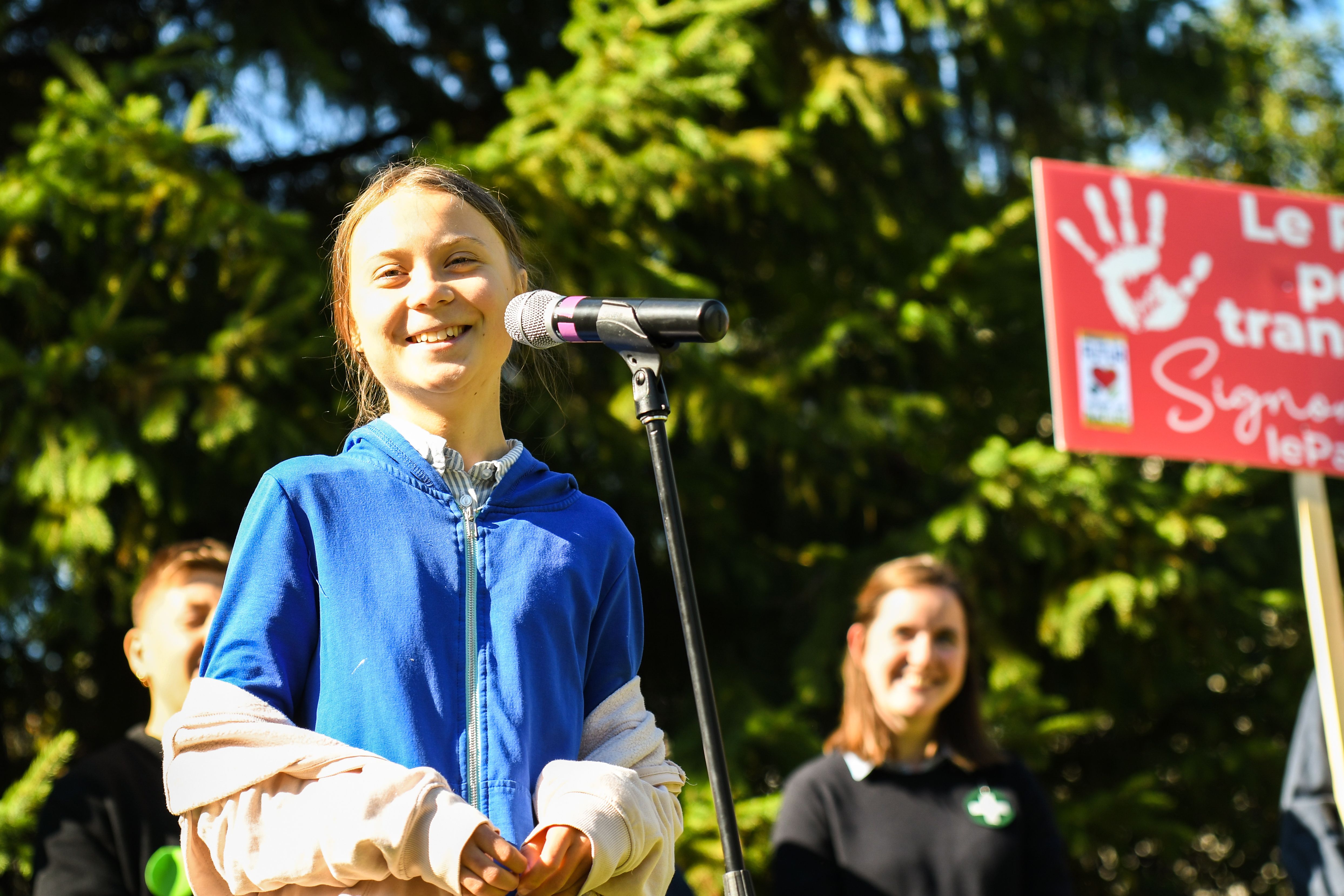 Swedish climate activist Greta Thunberg speaks during a press conference before the march for climate in Montreal, Canada, on Sept. 27 2019. (Credit: MARTIN OUELLET-DIOTTE/AFP/Getty Images)