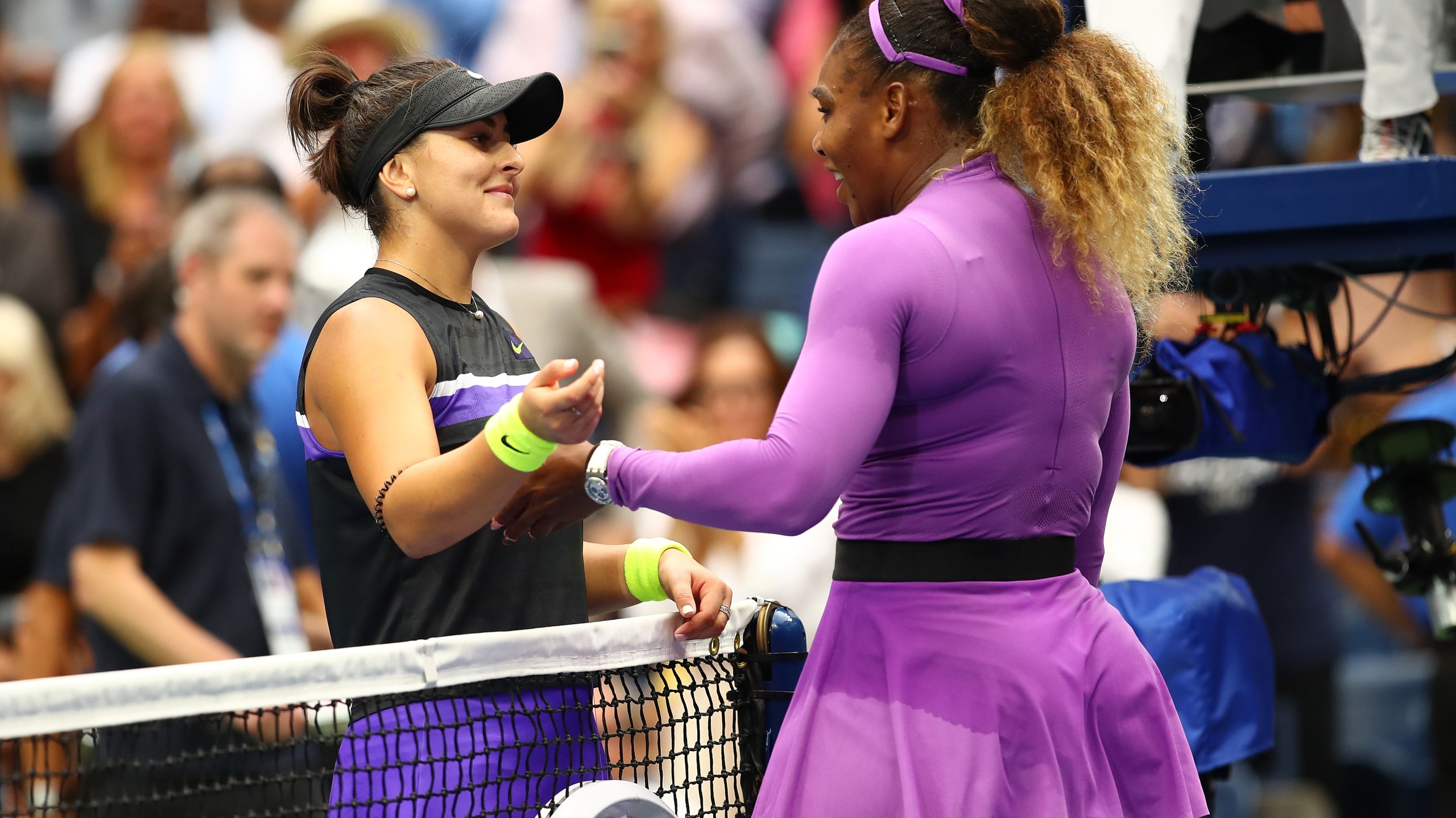 Bianca Andreescu is congratulated by Serena Williams after winning the Women's Singles final match on day thirteen of the 2019 U.S. Open on Sep. 7, 2019, in the Queens borough of New York City. (Credit: Clive Brunskill/Getty Images)