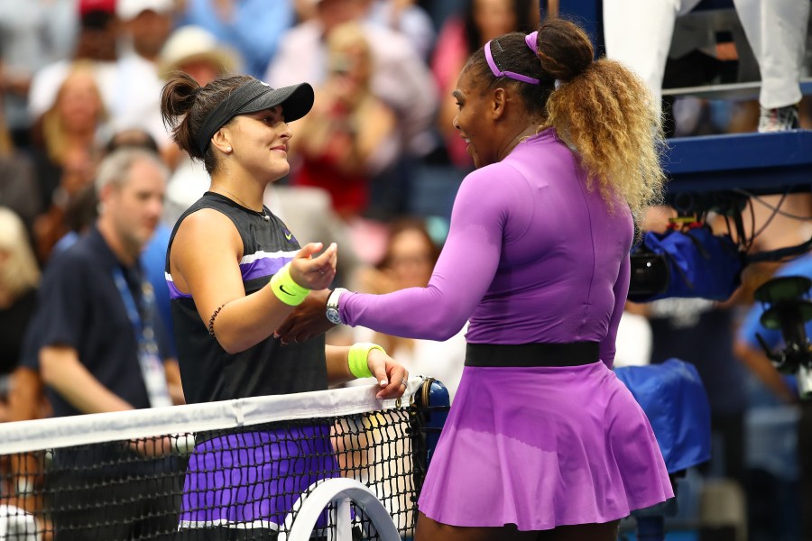 Bianca Andreescu is congratulated by Serena Williams after winning the Women's Singles final match on day thirteen of the 2019 U.S. Open on Sep. 7, 2019, in the Queens borough of New York City. (Credit: Clive Brunskill/Getty Images)