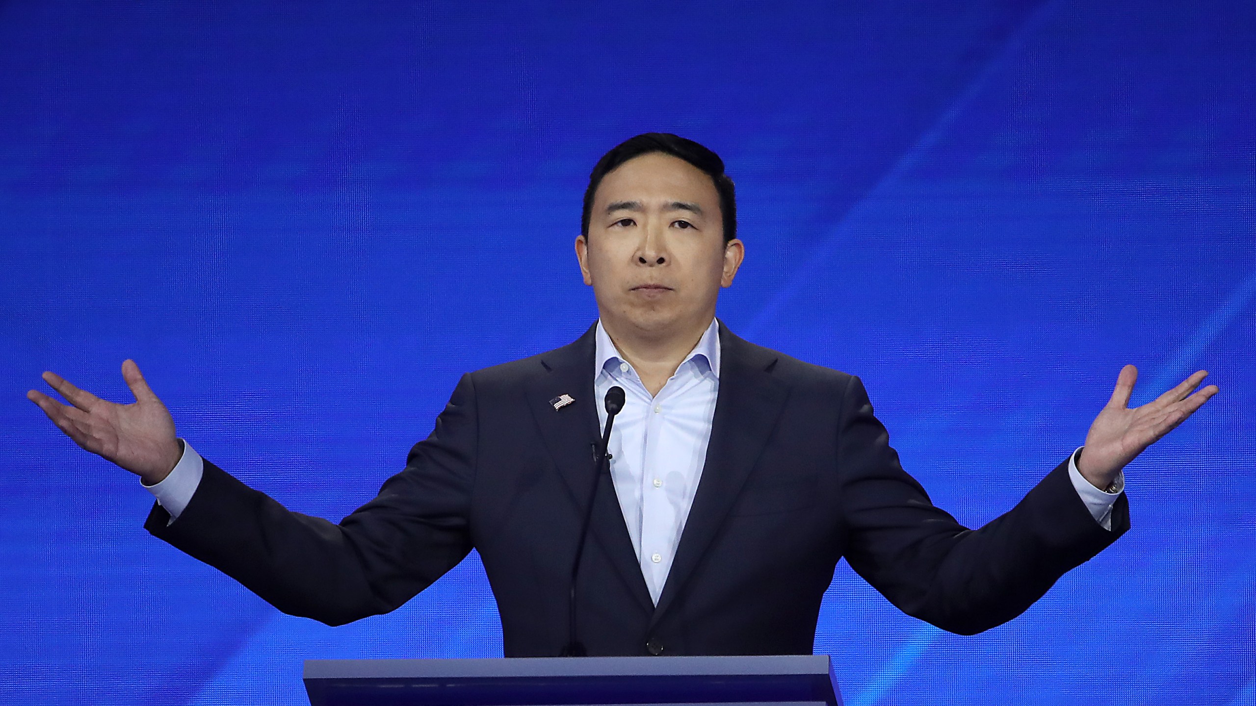 Democratic presidential candidate former tech executive Andrew Yang speaks during the Democratic Presidential Debate at Texas Southern University on Sept. 12, 2019 in Houston, Texas. (Credit: Win McNamee/Getty Images)