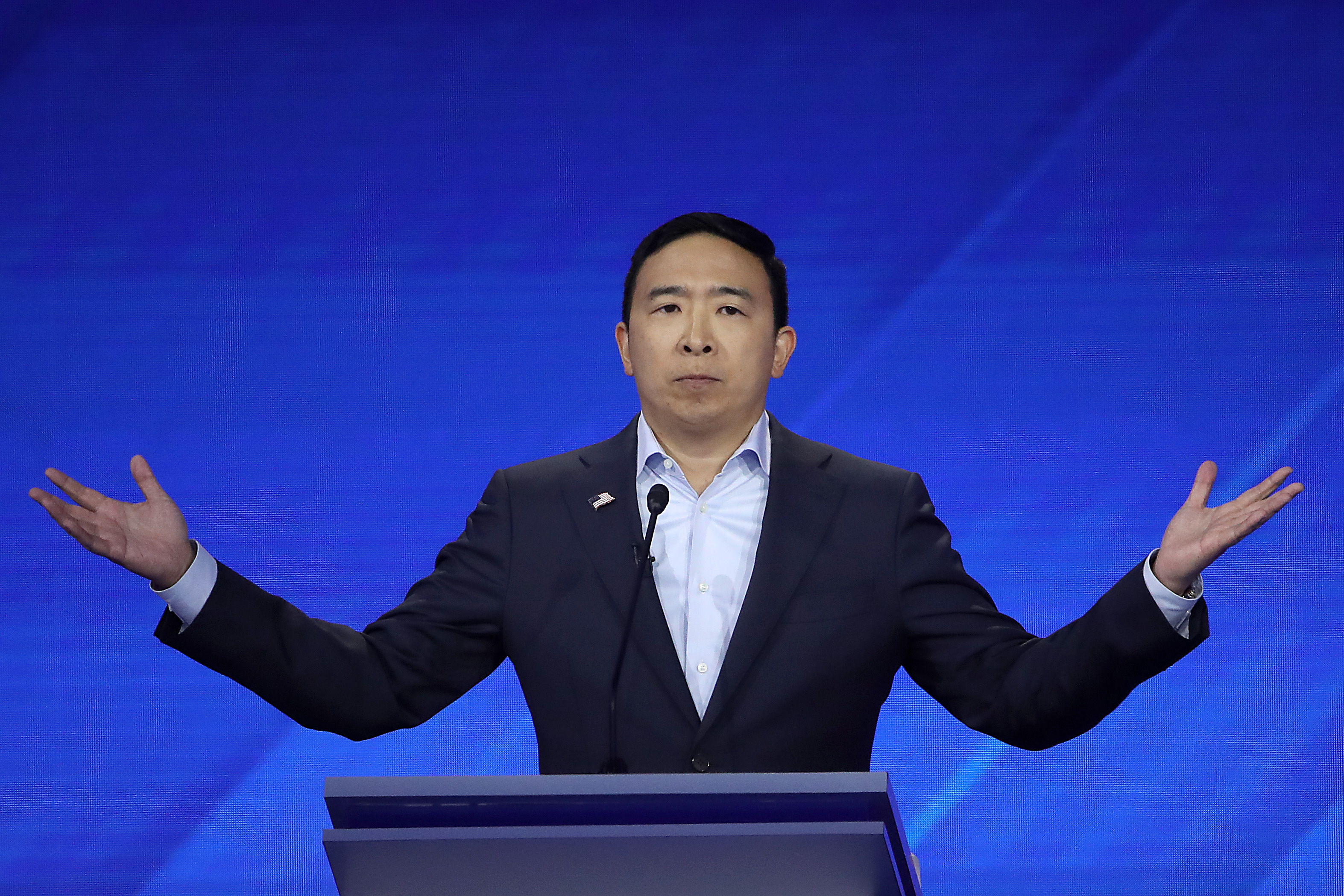 Democratic presidential candidate former tech executive Andrew Yang speaks during the Democratic Presidential Debate at Texas Southern University on Sept. 12, 2019 in Houston, Texas. (Credit: Win McNamee/Getty Images)