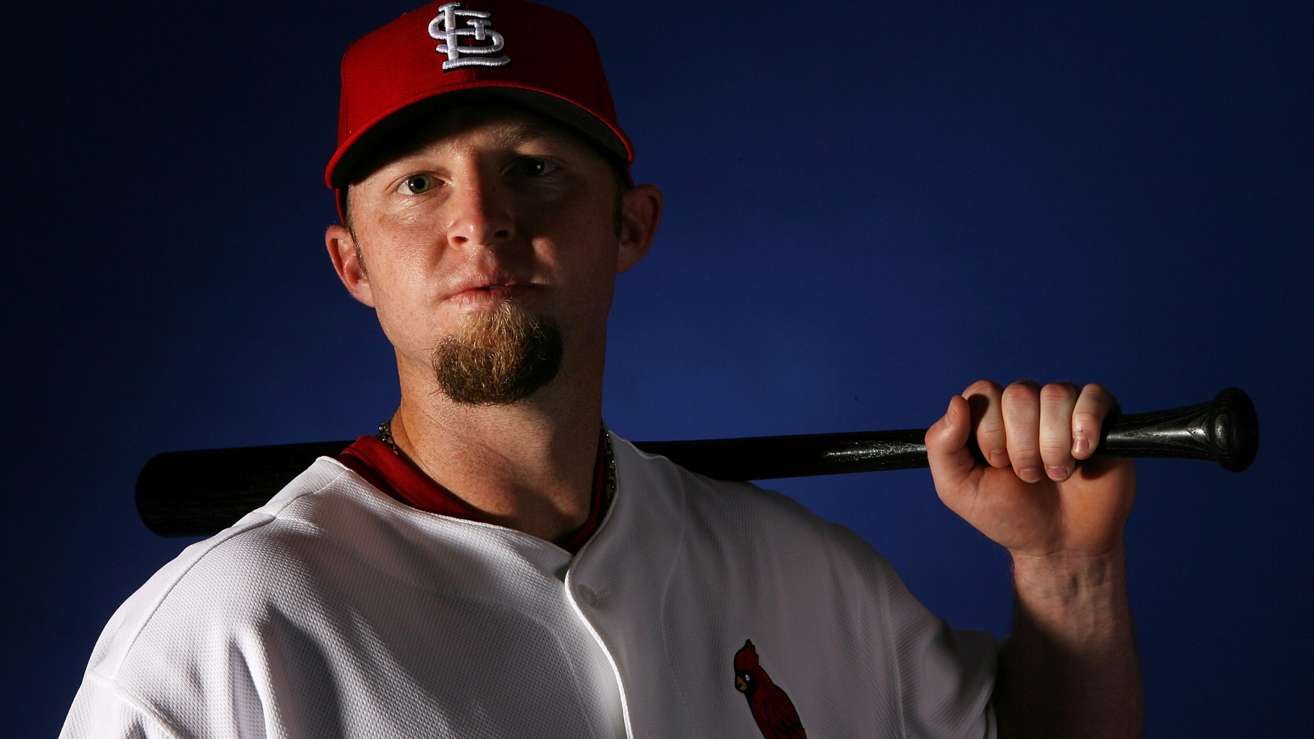 Chris Duncan #16 of the St. Louis Cardinals poses for a photo at Roger Dean Stadium on Feb. 26, 2008, in Jupiter, Florida. (Credit: Doug Benc/Getty Images)