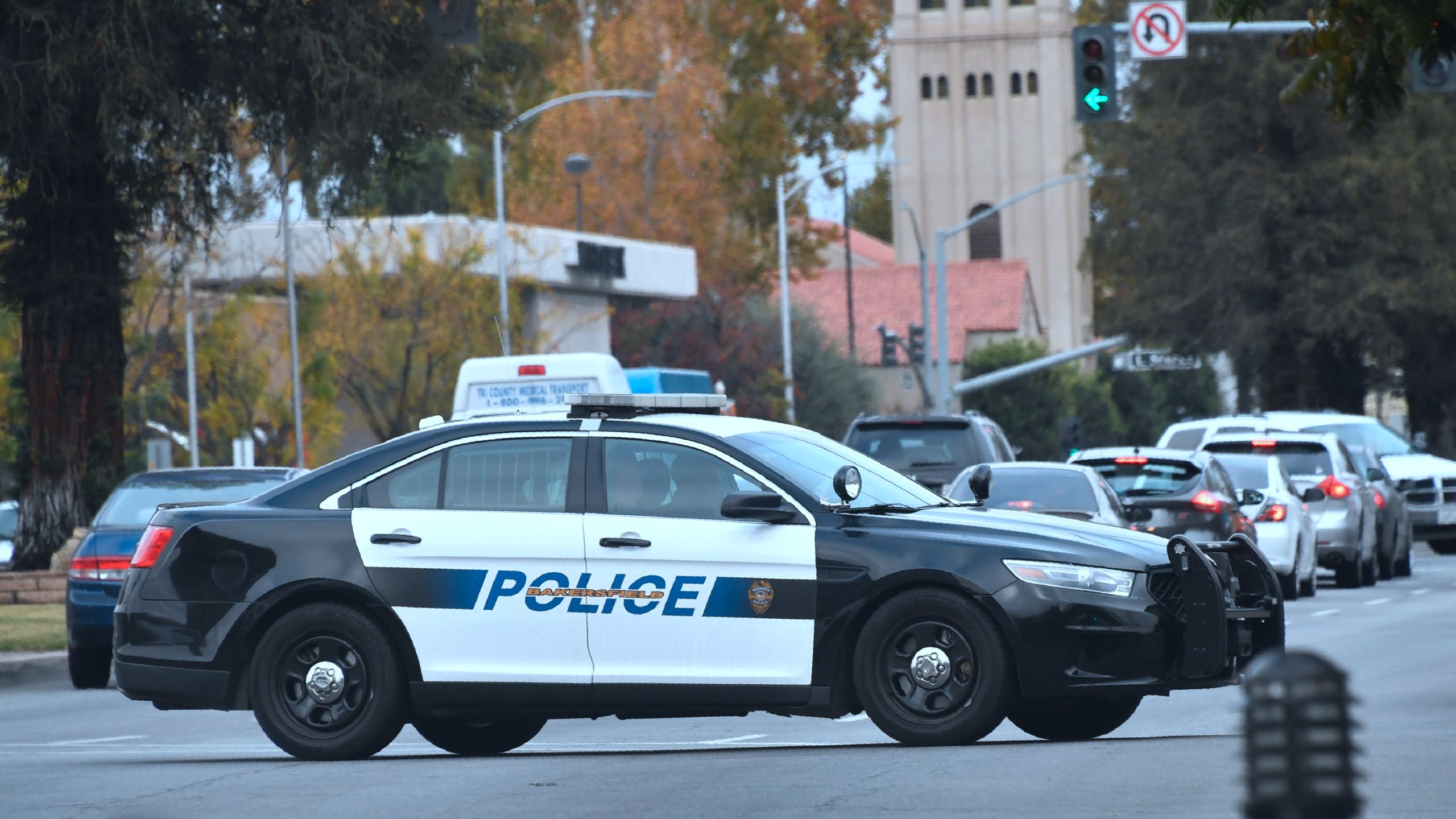 A Bakersfield police vehicle makes patrols on Nov.17, 2017 in Bakersfield, Kern County, California. (Credit: Frederic J. Brown/AFP/Getty Images)