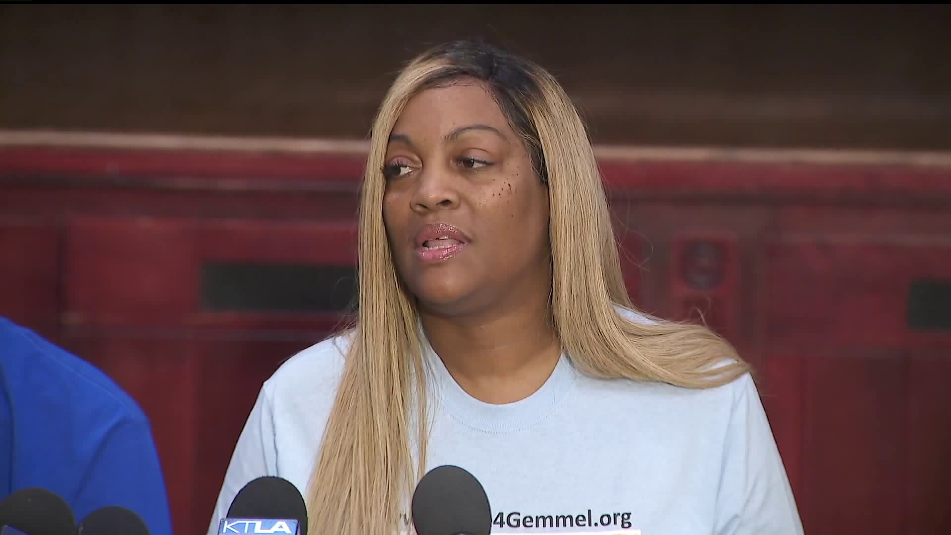 LaTisha Nixon, the mother of Gemmel Moore, speaks at a news conference on Sept. 25, 2019. (Credit: KTLA)