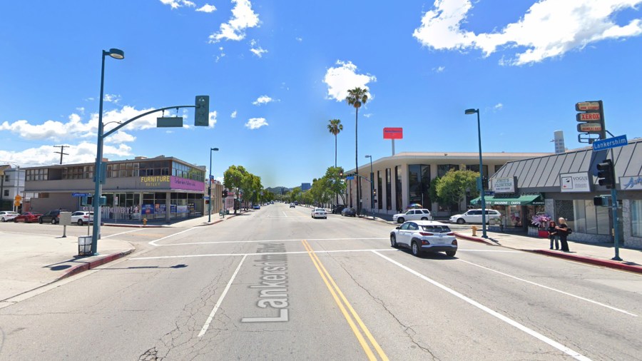 The intersection of Lankershim Boulevard and Hesby Street in North Hollywood is seen in a Google Maps Street View image.