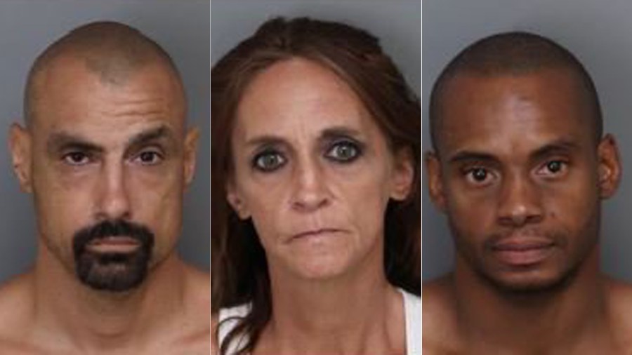 (Left to right) Mark Correria Souza, 42, of Ontario; Jeanne Lynne Zieffler, 50, of Jurupa Valley; and Rollin Roy Phillips, 42, of Ontario, pictured in photos released by the Ontario Police Department on Sept. 5, 2019.