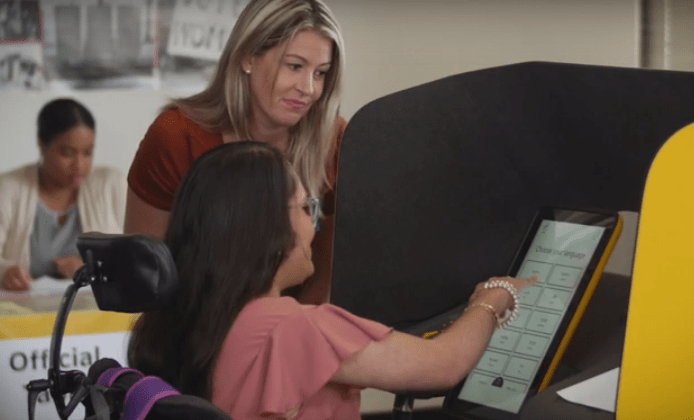 A new voting system is seen in this image from a video by the Los Angeles County Registrar-Recorder.