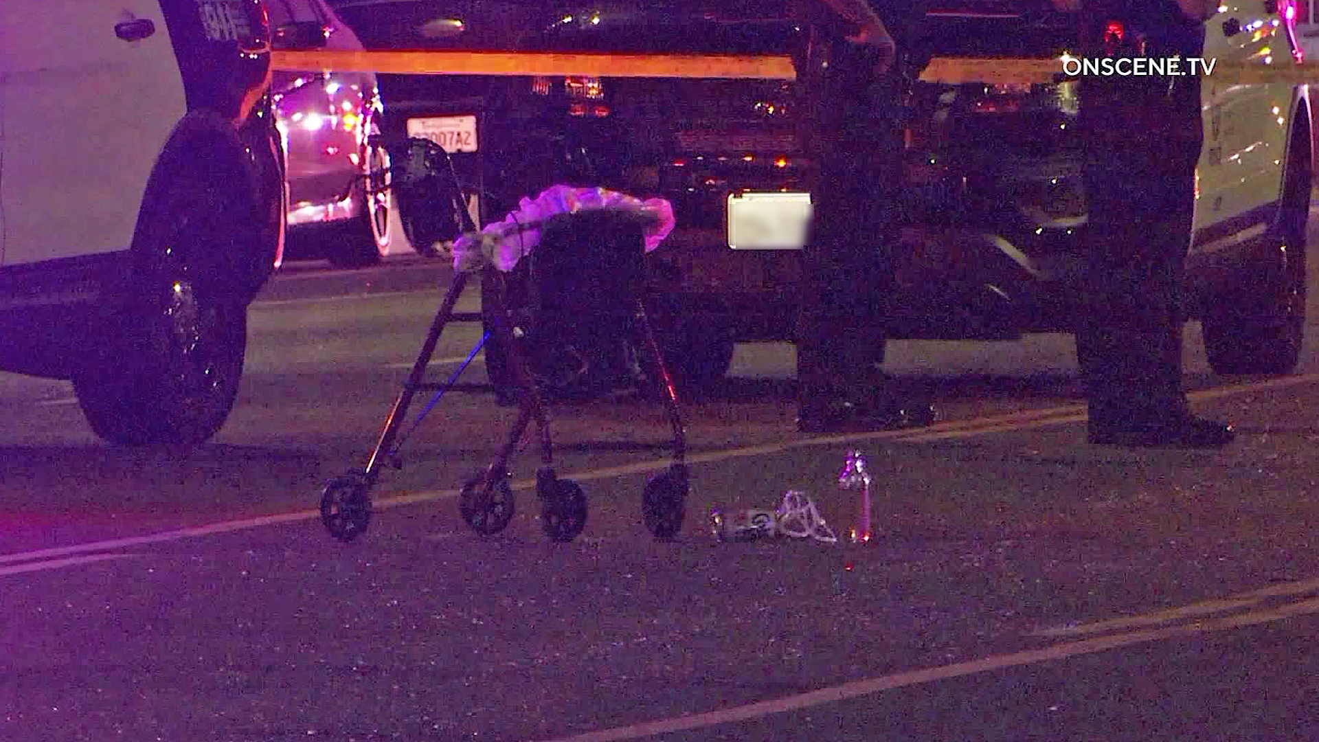 A walker is left at the scene after a pedestrian was struck by two hit-and-run drivers in South L.A. on Sept. 9, 2019. (Credit: OnScene.TV)