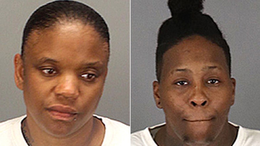 Candace Townsel, left, and Kimesha Williams, right, are seen in booking photos released by the Riverside County Sheriff's Department. Williams is the sister of Clippers star Kawhi Leonard.