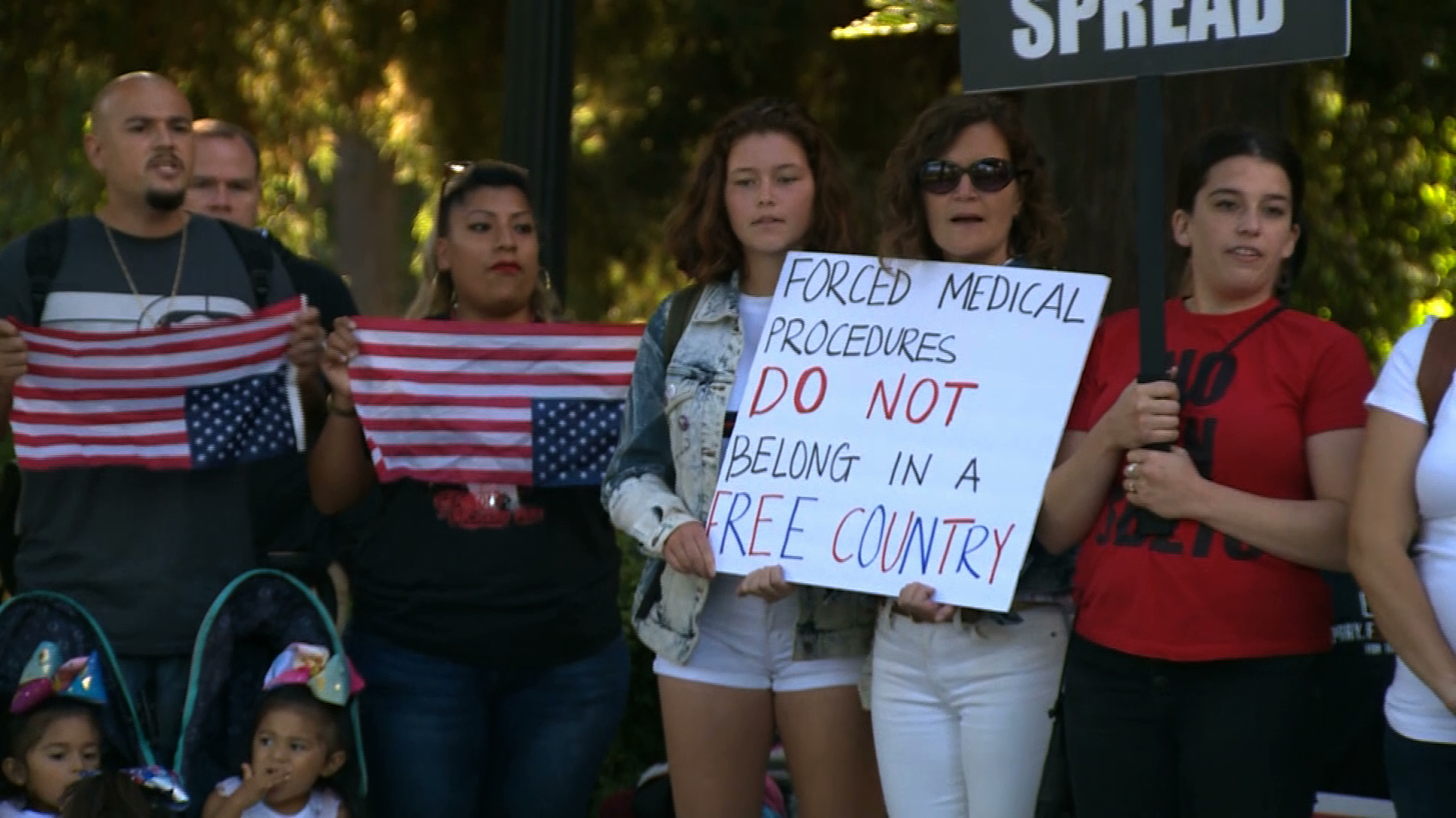 Anti-vaccine protesters demonstrate outside the state Capitol in Sacramento on Sept. 9, 2019. (Credit: KCRA via CNN)