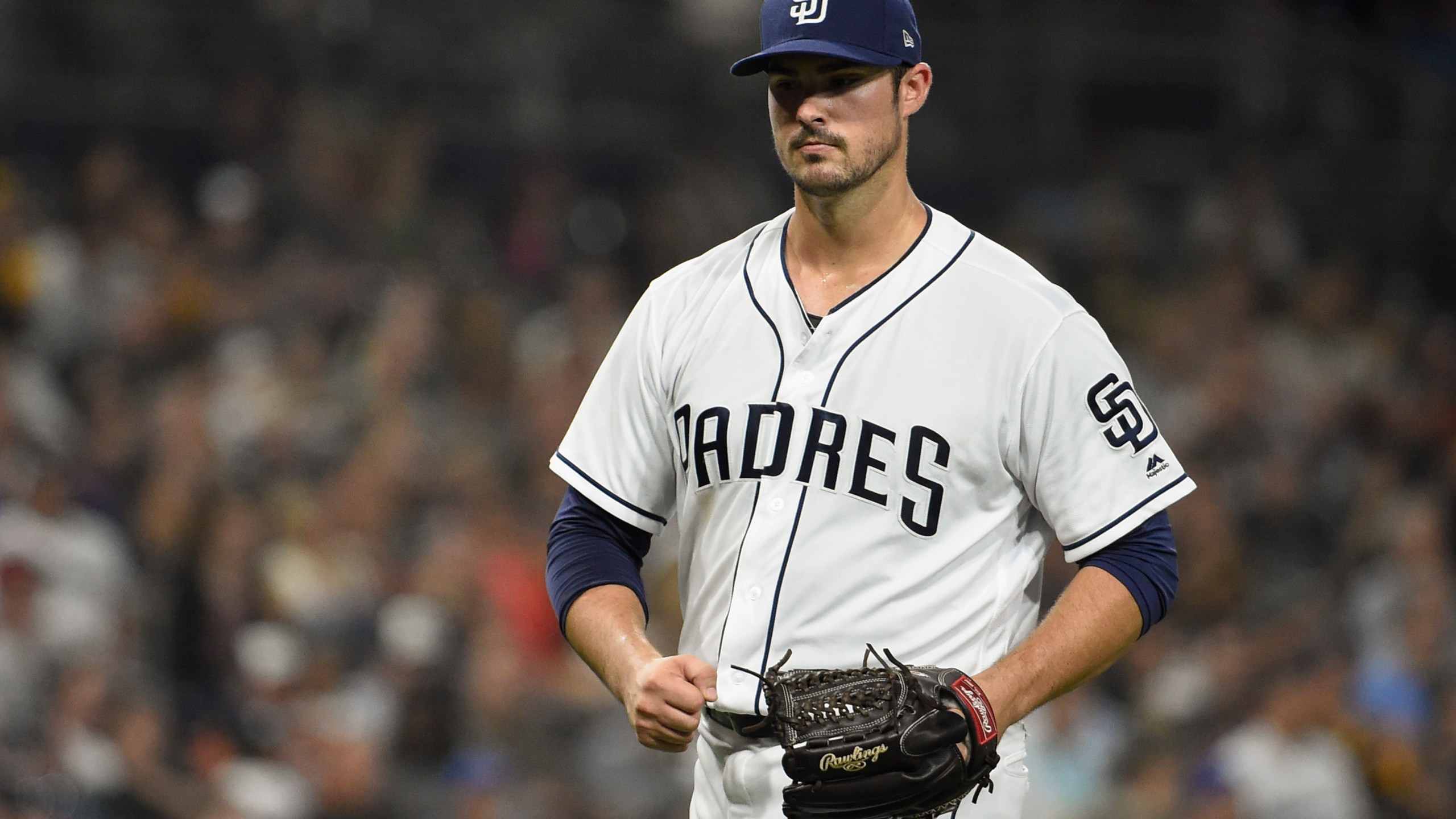 Jacob Nix of the San Diego Padres is seen during a game against the Seattle Mariners at Petco Park in San Diego on Aug. 28, 2018. (Credit: Denis Poroy / Getty Images)