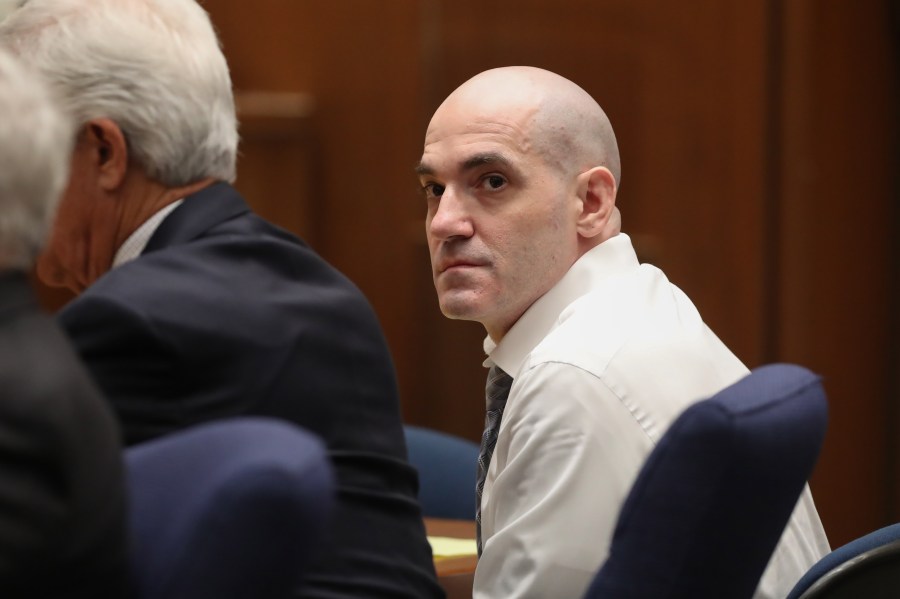 Michael Gargiulo listens during closing statements in his capital murder trial in Los Angeles Superior Court on Aug. 6, 2019. (Credit: Lucy Nicholson / AFP / Getty Images)