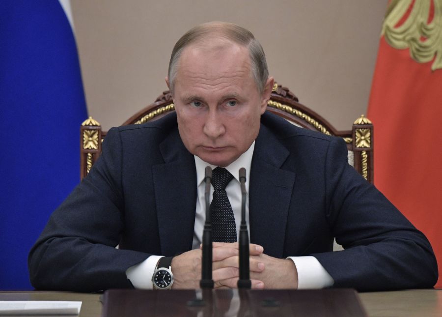 Russian President Vladimir Putin attends a meeting on modernising the health care system at the Kremlin in Moscow on October 2, 2019. (Credit: ALEXEY NIKOLSKY/Sputnik/AFP via Getty Images)