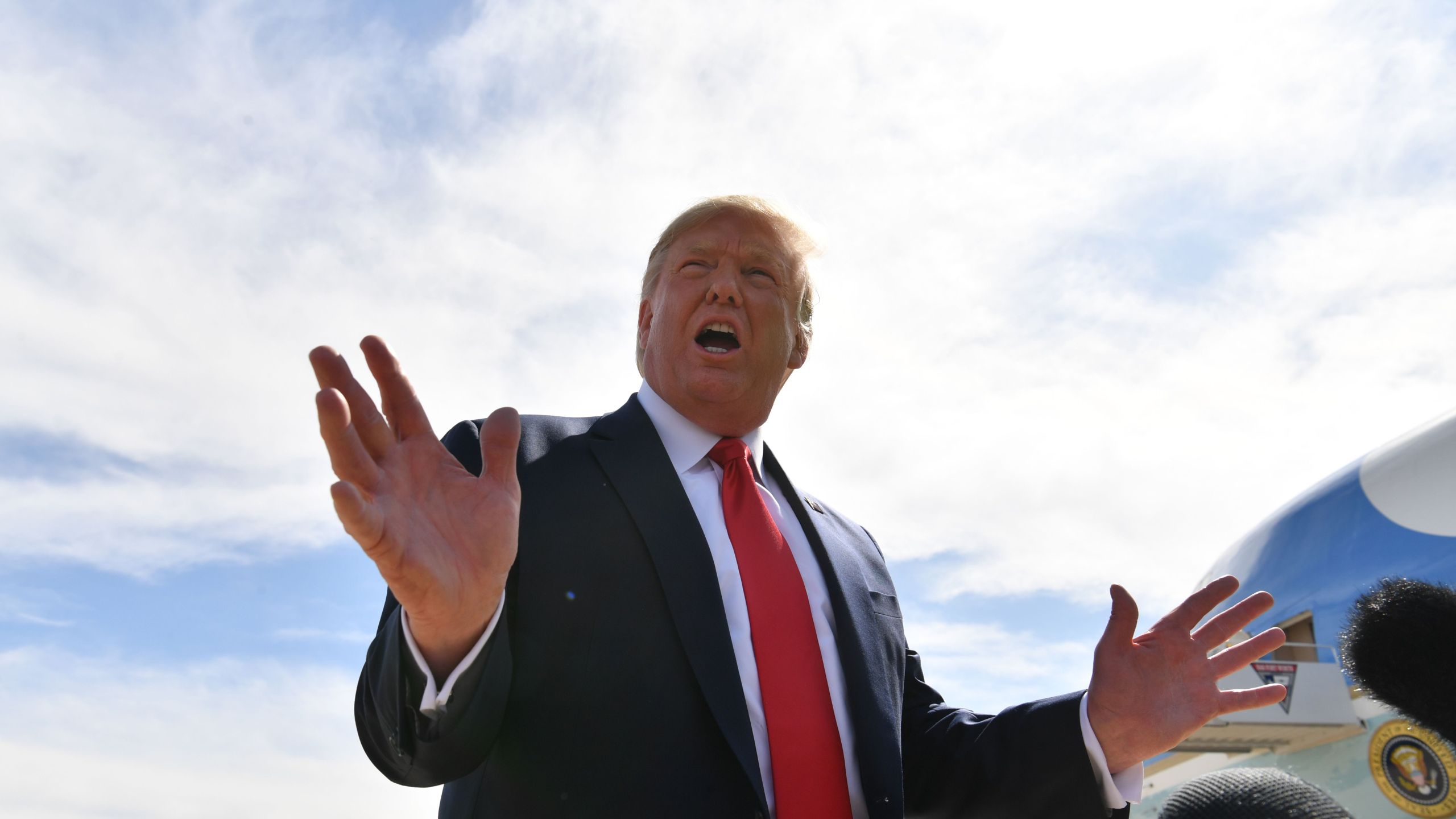 President Donald Trump speaks as he arrives at the Naval Air Station Joint Reserve Base Forth Worth in Texas on Oct. 17, 2019. (Credit: Nicholas Kamm/AFP via Getty Images)