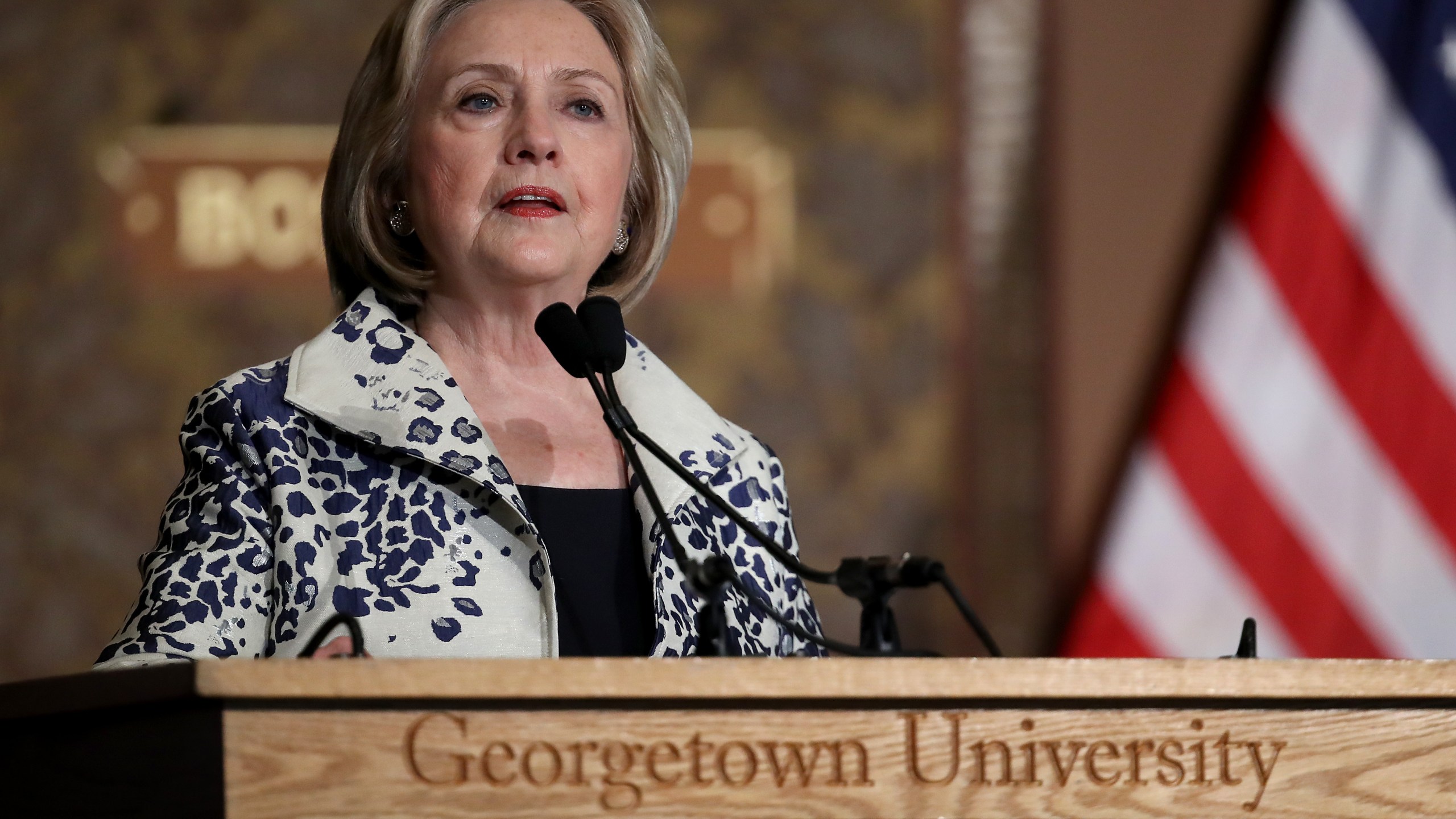 Former U.S. Secretary of State Hillary Clinton speaks at Georgetown University Sept. 27, 2019, in Washington, D.C. (Credit: Win McNamee/Getty Images)